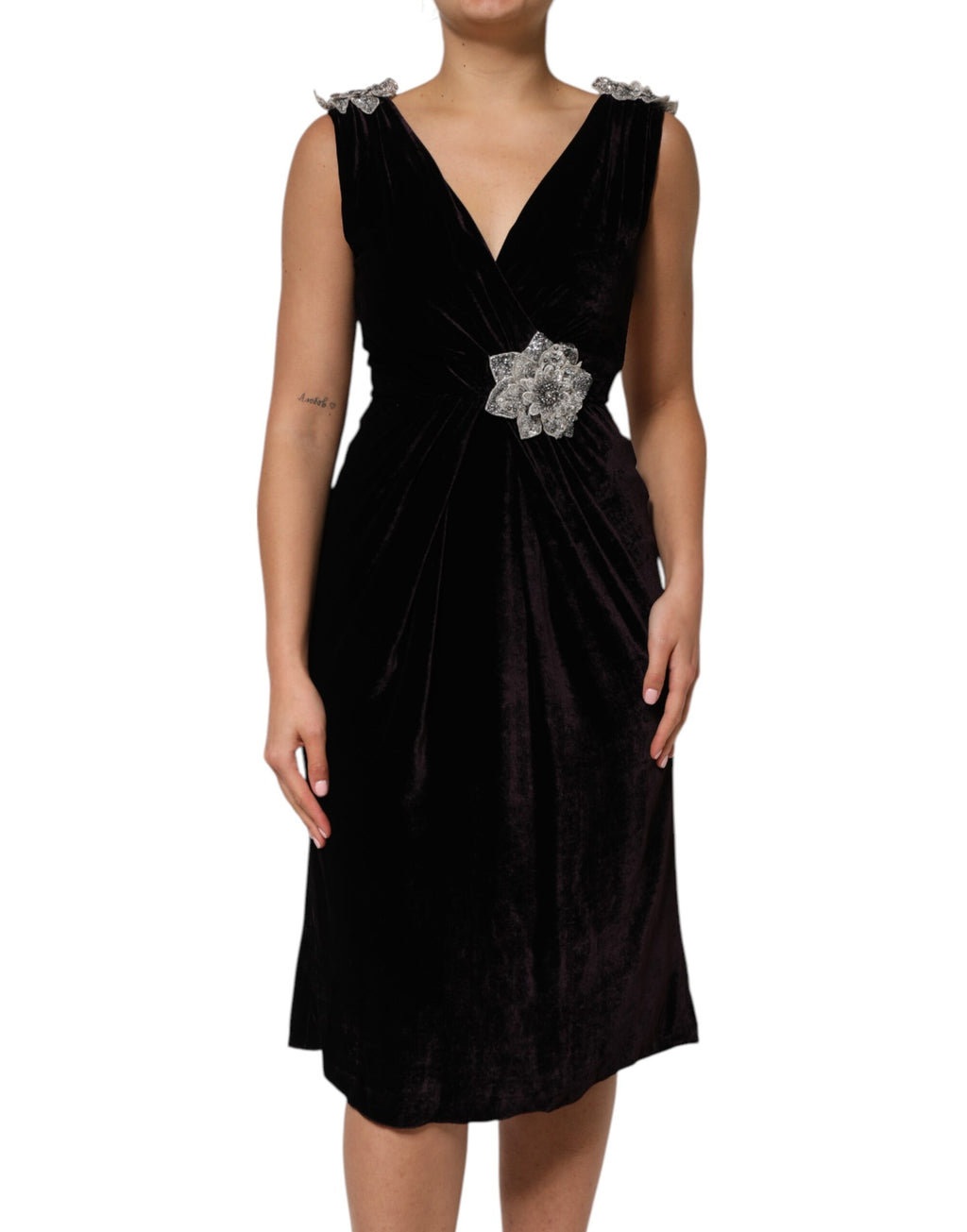 Dolce & Gabbana Schwarzes Samtkleid mit Blumenverzierung Aline