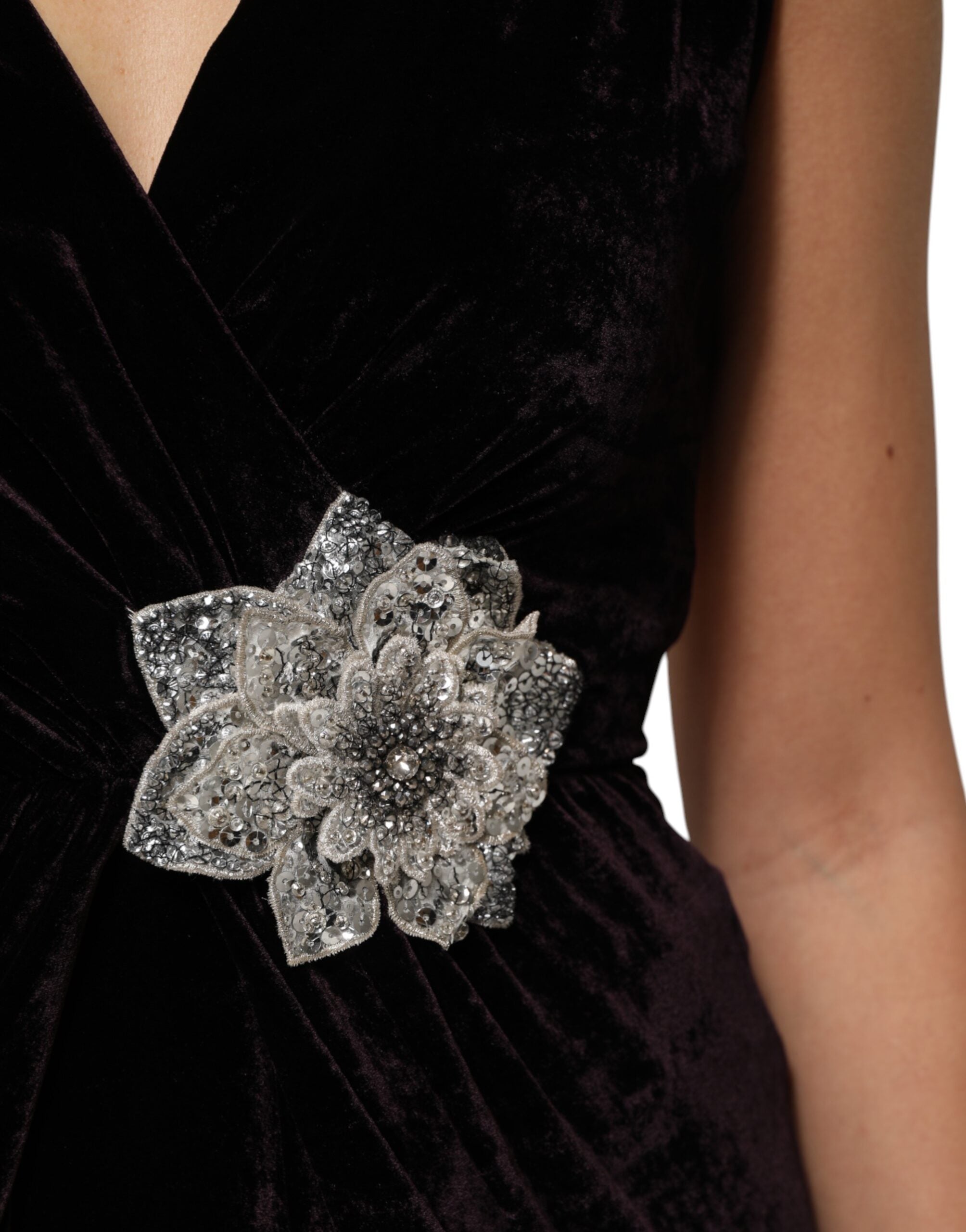 Dolce & Gabbana Schwarzes Samtkleid mit Blumenverzierung Aline