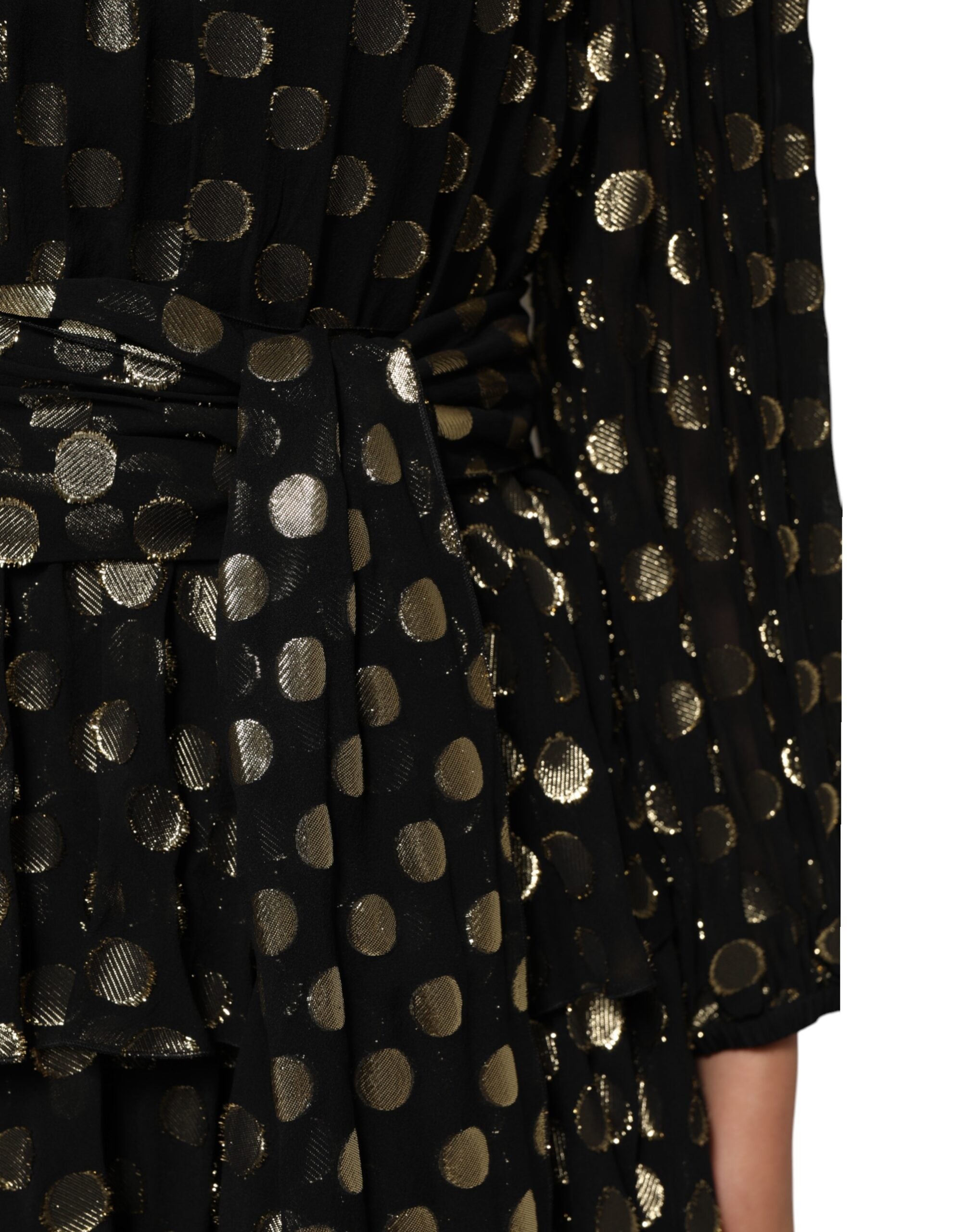 Dolce & Gabbana Schwarz-Gold gepunktetes Minikleid aus Seidenbrokat
