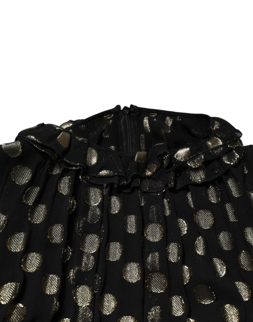 Dolce & Gabbana Schwarz-Gold gepunktetes Minikleid aus Seidenbrokat