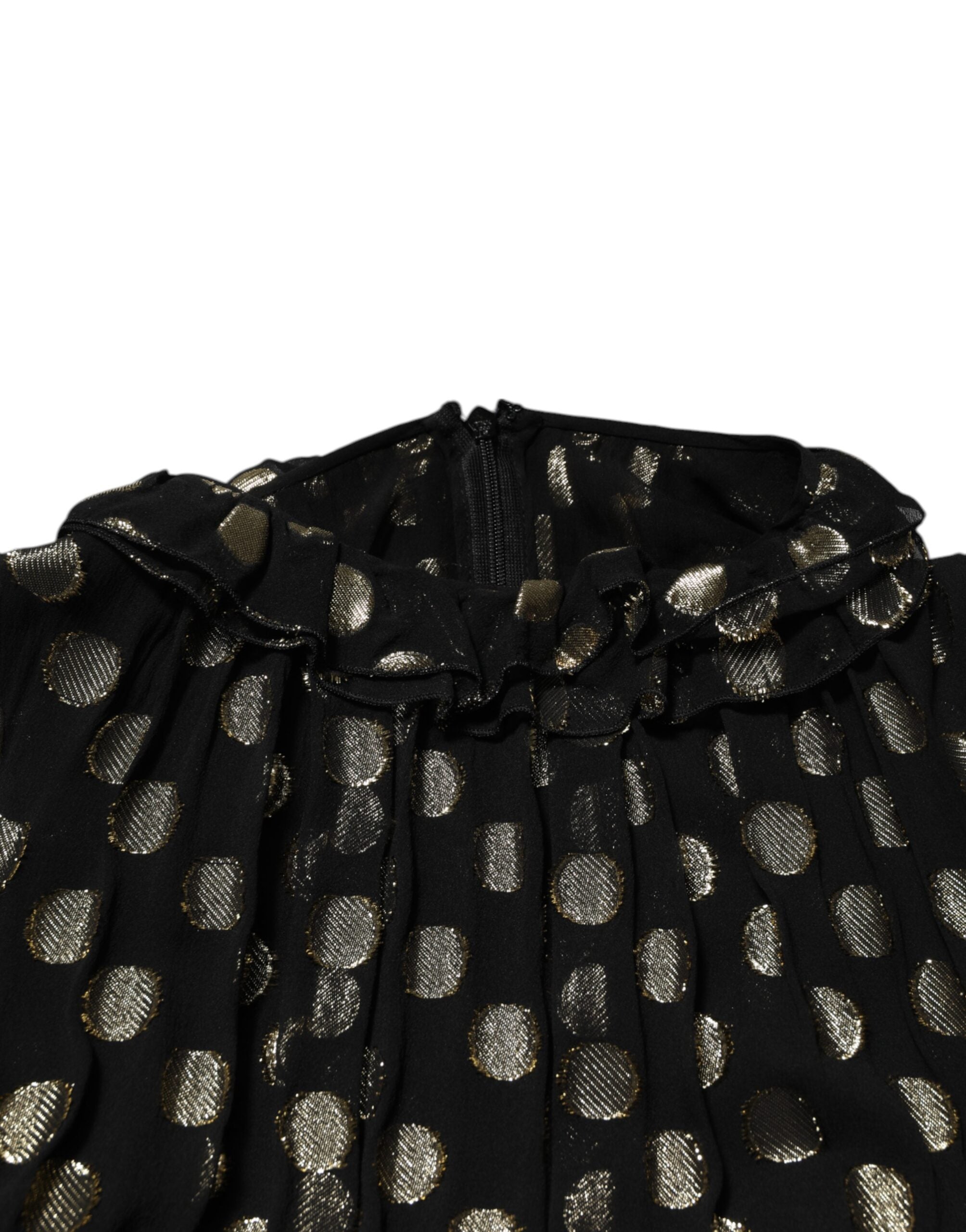 Dolce & Gabbana Schwarz-Gold gepunktetes Minikleid aus Seidenbrokat