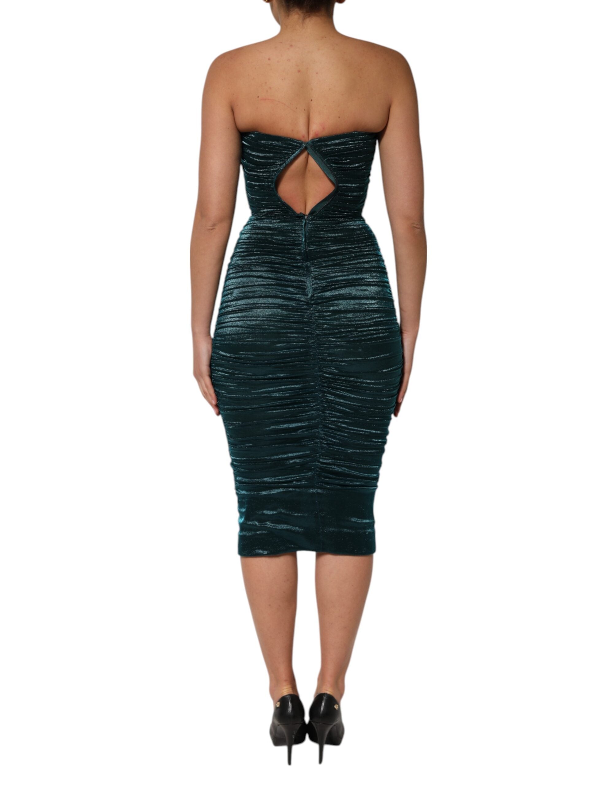 Dolce & Gabbana Grünes trägerloses Kleid aus Seidensatin