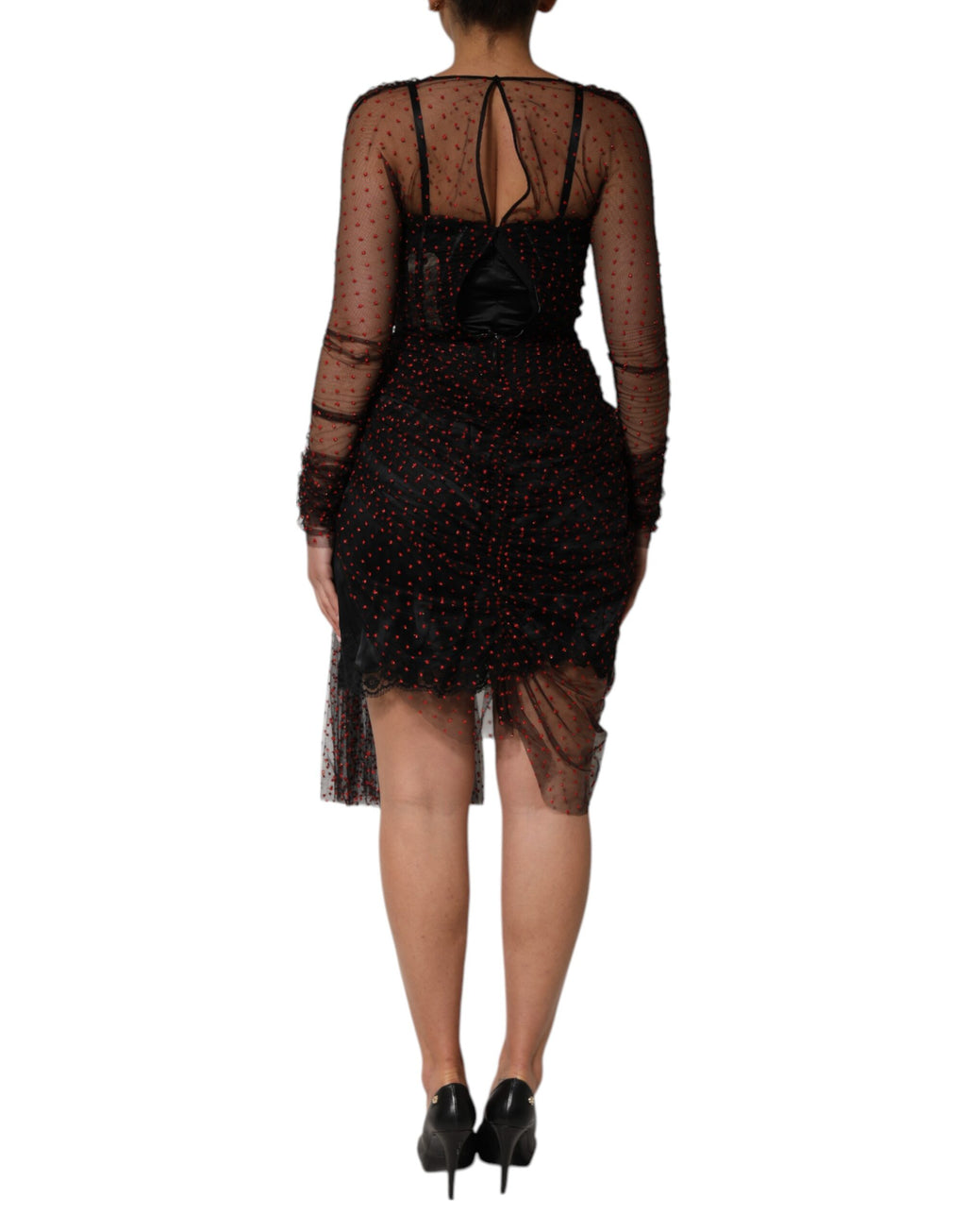 Dolce & Gabbana Black Long Sleeve Lace Trim Sheath Dress