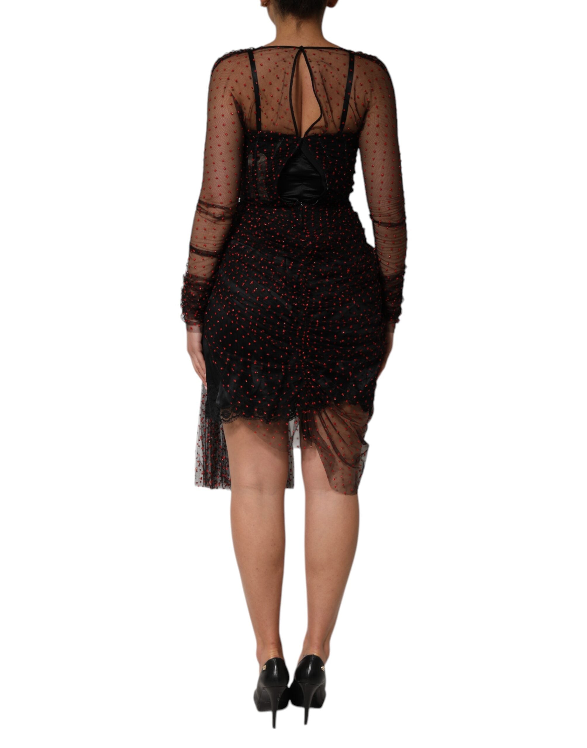 Dolce & Gabbana Black Long Sleeve Lace Trim Sheath Dress