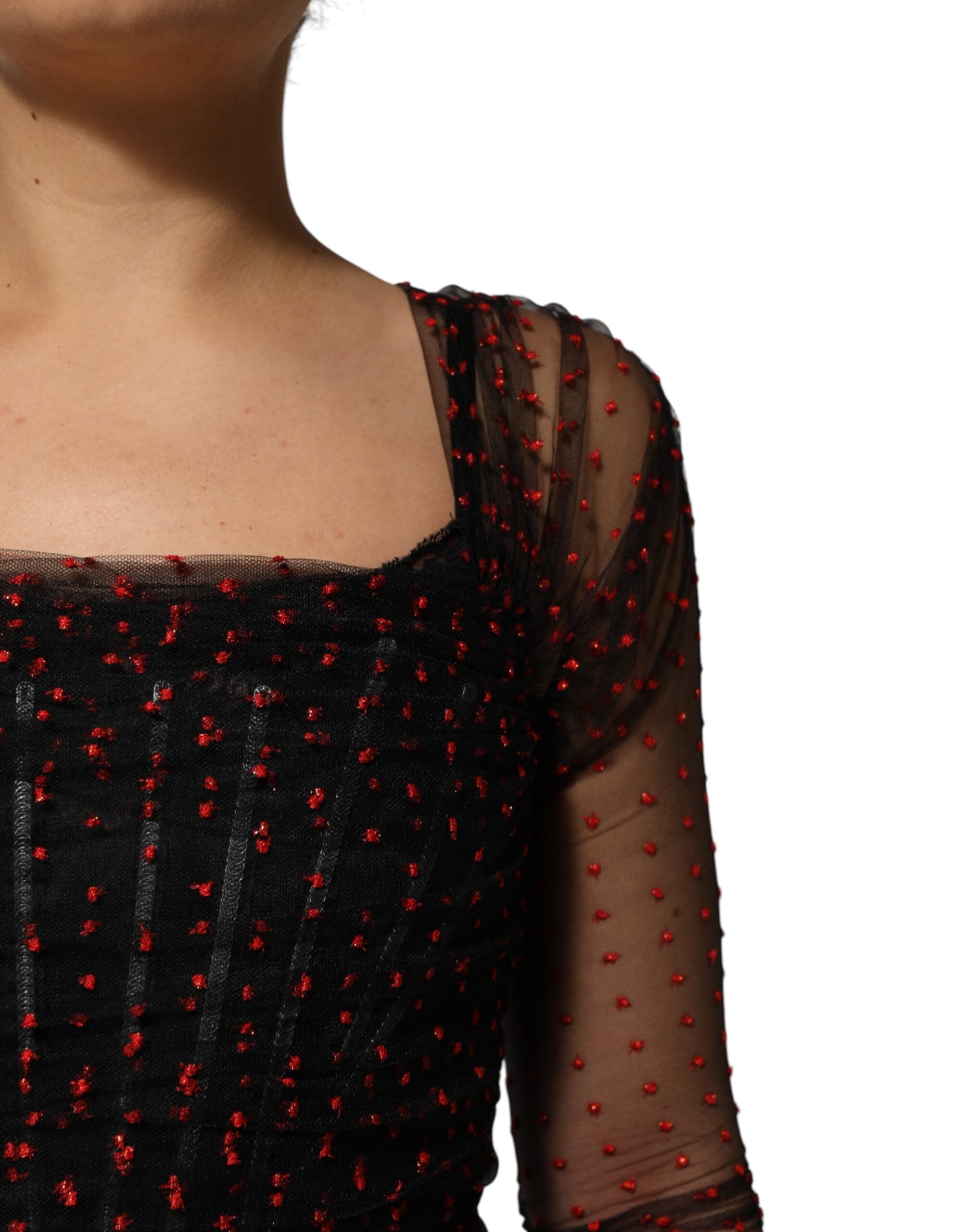 Dolce & Gabbana Black Long Sleeve Lace Trim Sheath Dress