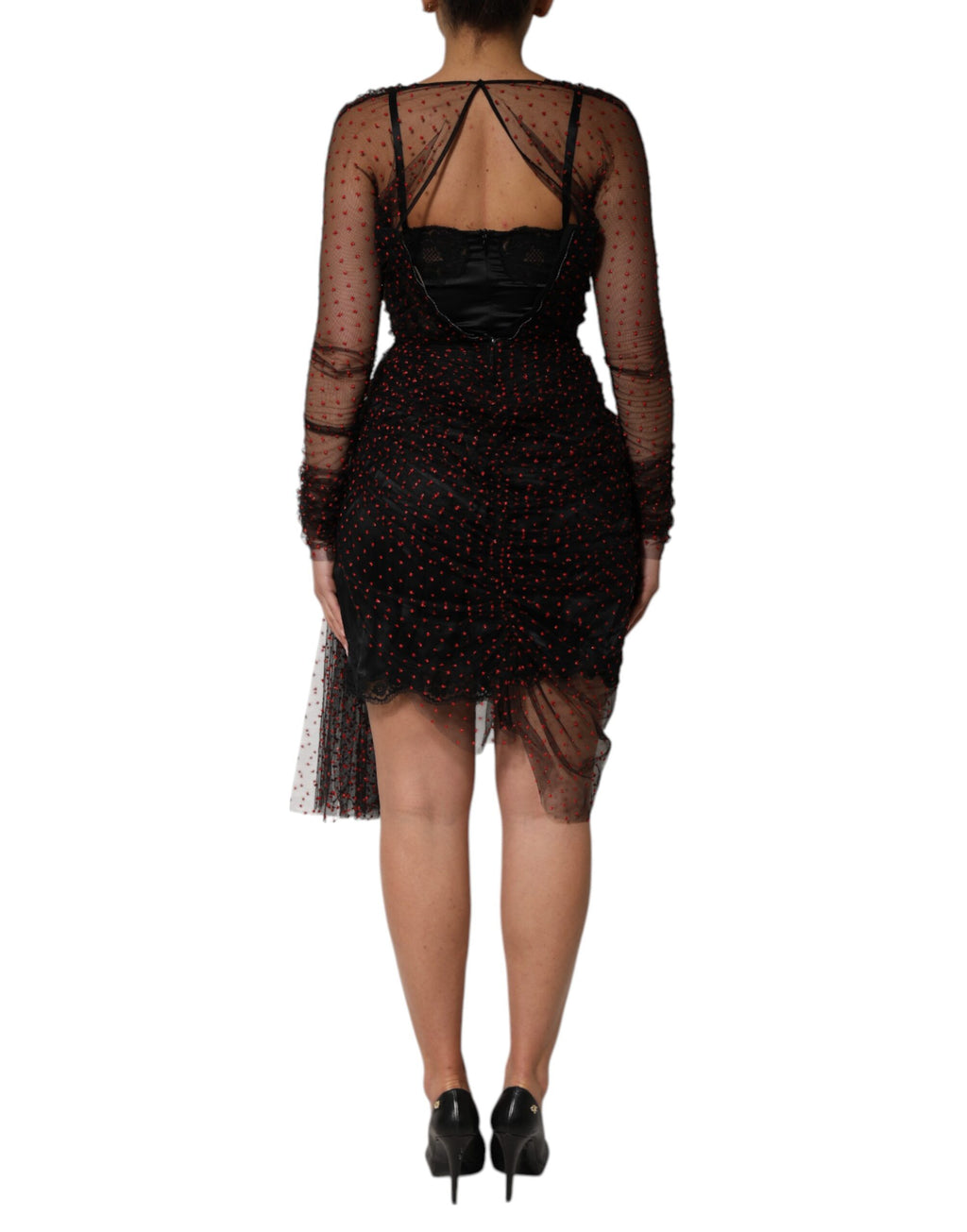 Dolce & Gabbana Black Long Sleeve Lace Trim Sheath Dress