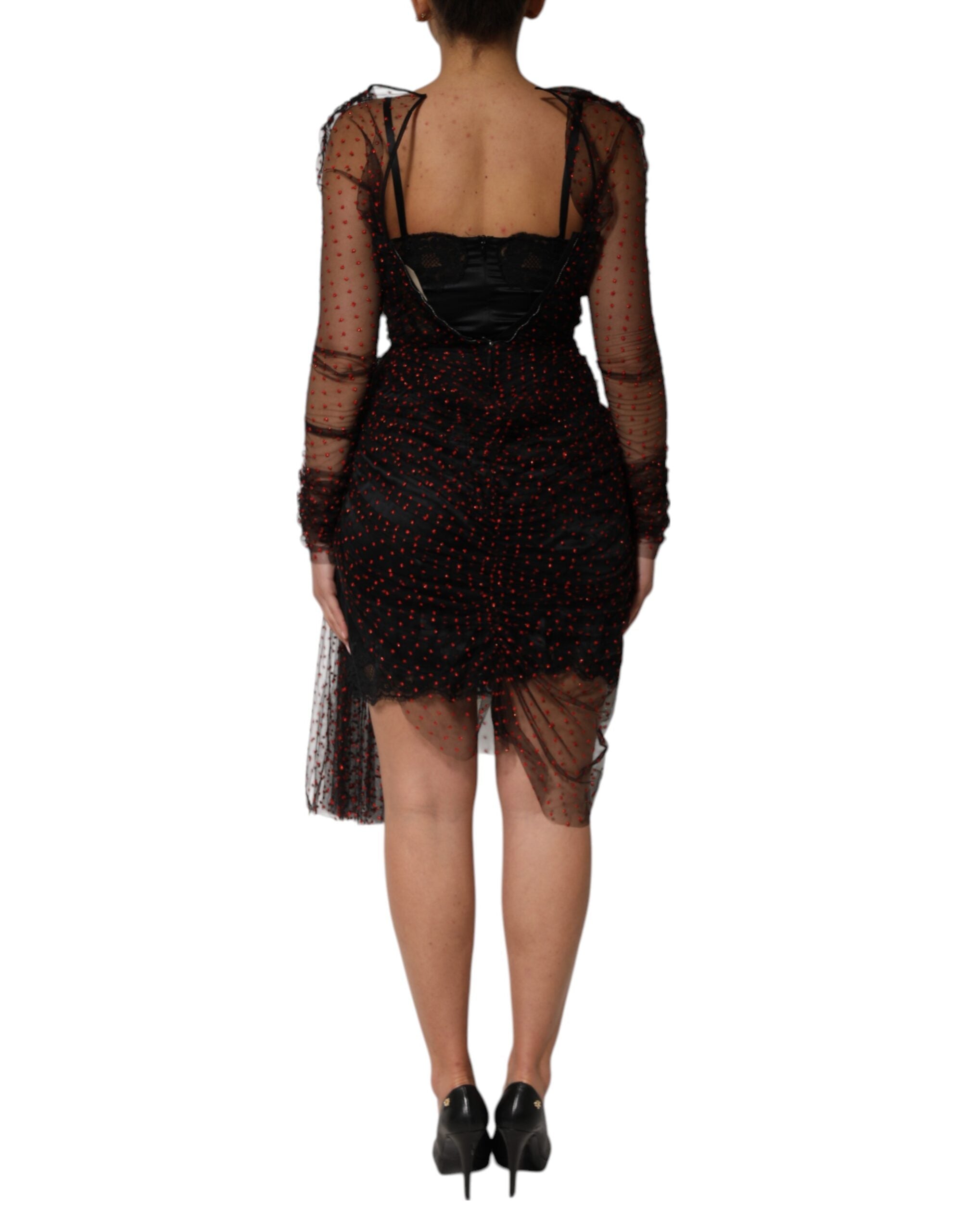 Dolce & Gabbana Black Long Sleeve Lace Trim Sheath Dress