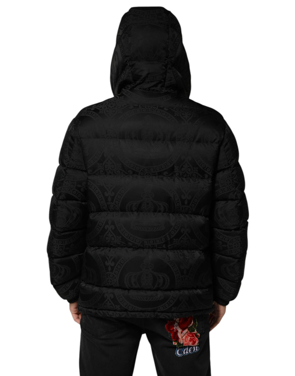 Dolce & Gabbana Black Quilted Jacquard Hooded Jacket