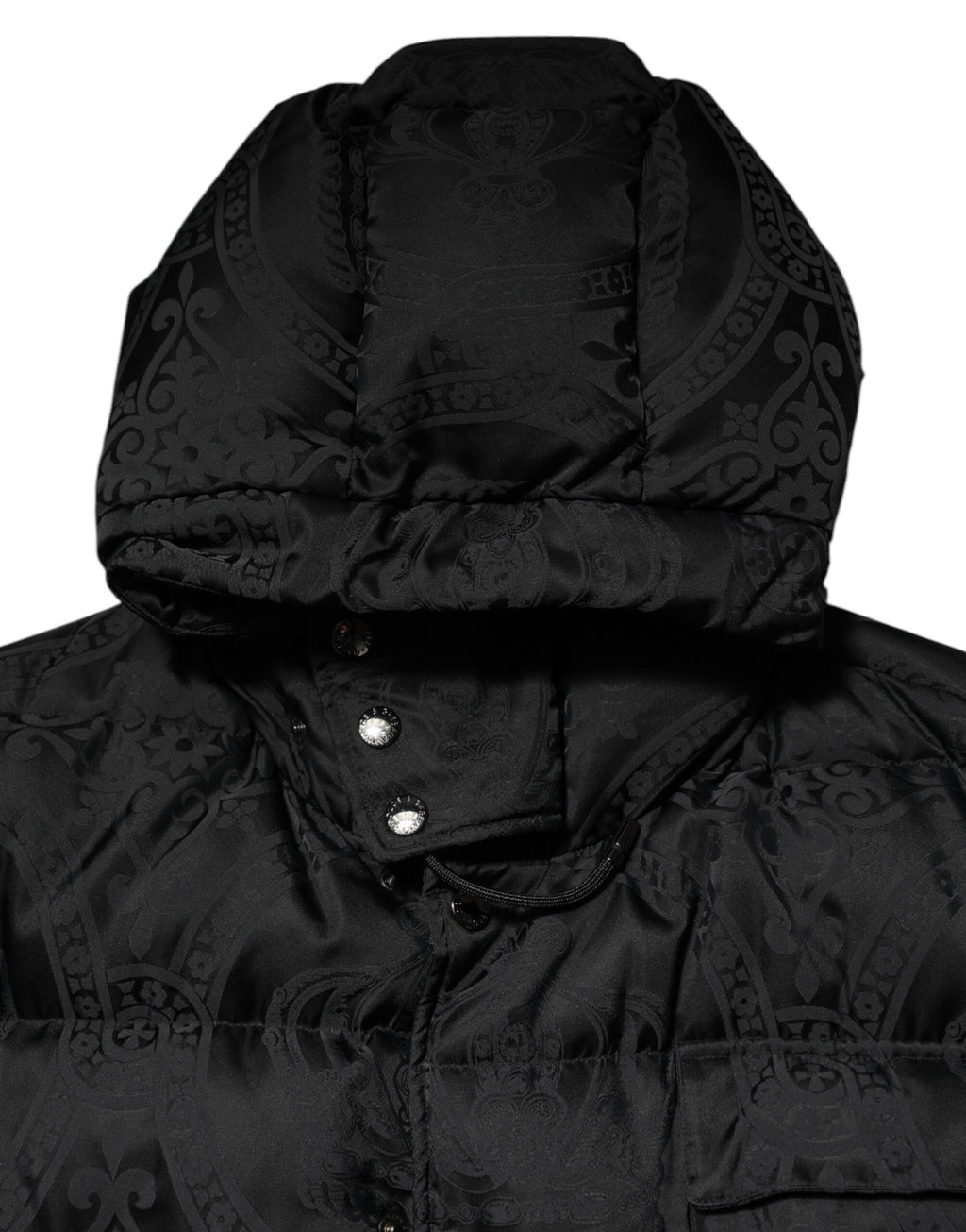 Dolce & Gabbana Black Quilted Jacquard Hooded Jacket