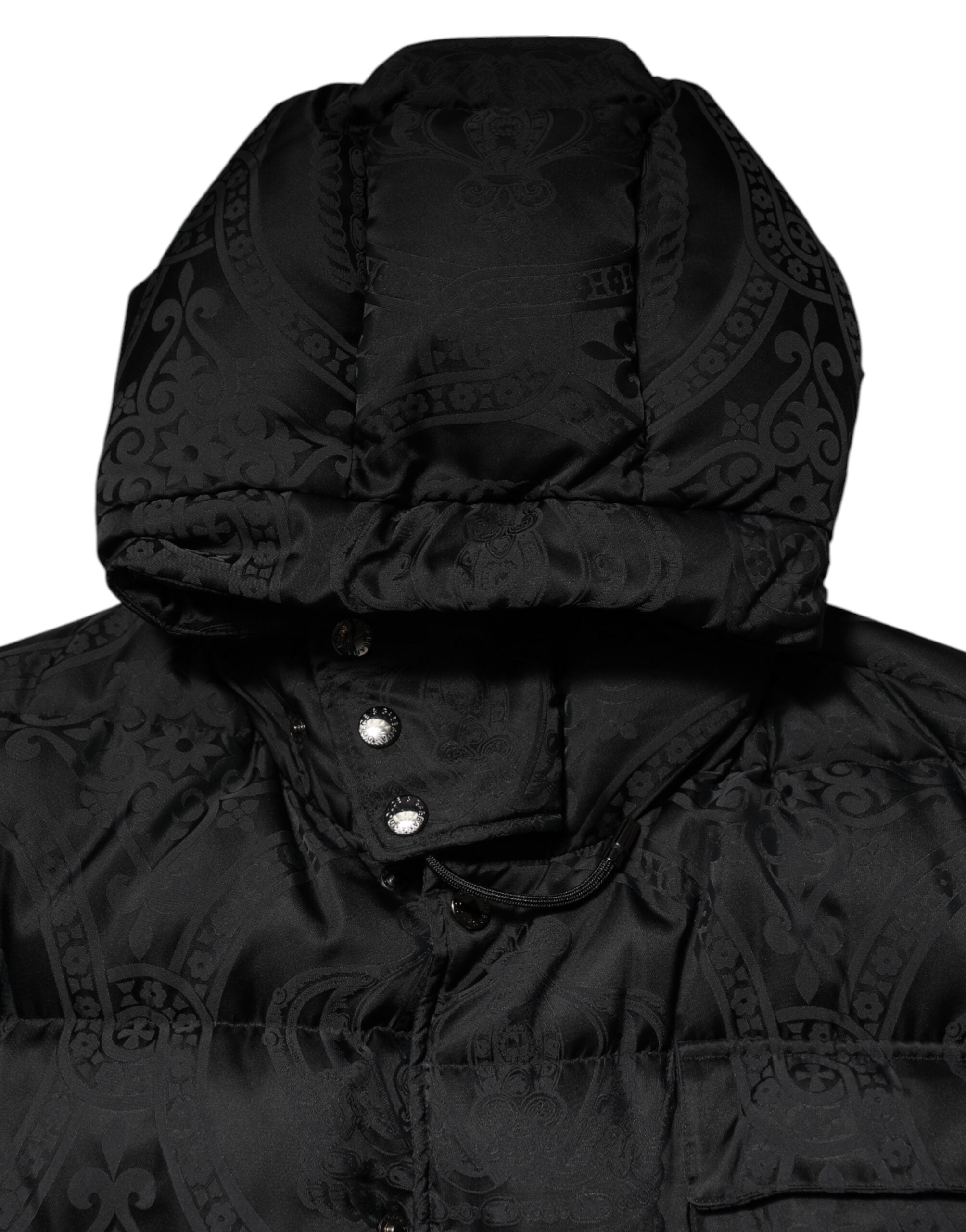 Dolce & Gabbana Black Quilted Jacquard Hooded Jacket