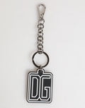 Dolce & Gabbana Black White DG Rubber Logo Silver Men's Keychain Keyring