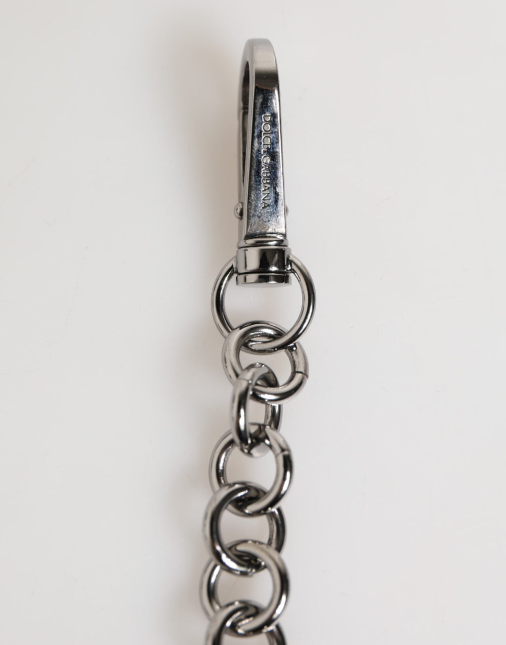 Dolce & Gabbana Black White DG Rubber Logo Silver Men's Keychain Keyring