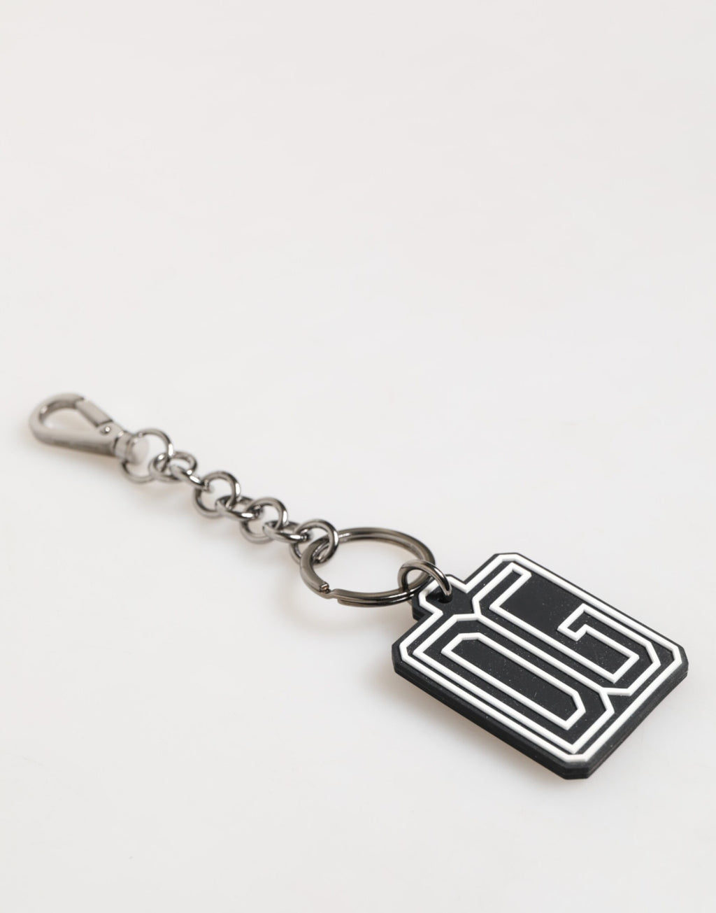 Dolce & Gabbana Black White DG Rubber Logo Silver Men's Keychain Keyring