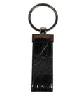 Dolce & Gabbana Schwarzes Leder Logo Metallring Schlüsselbundhalter Männer Schlüsselanhänger