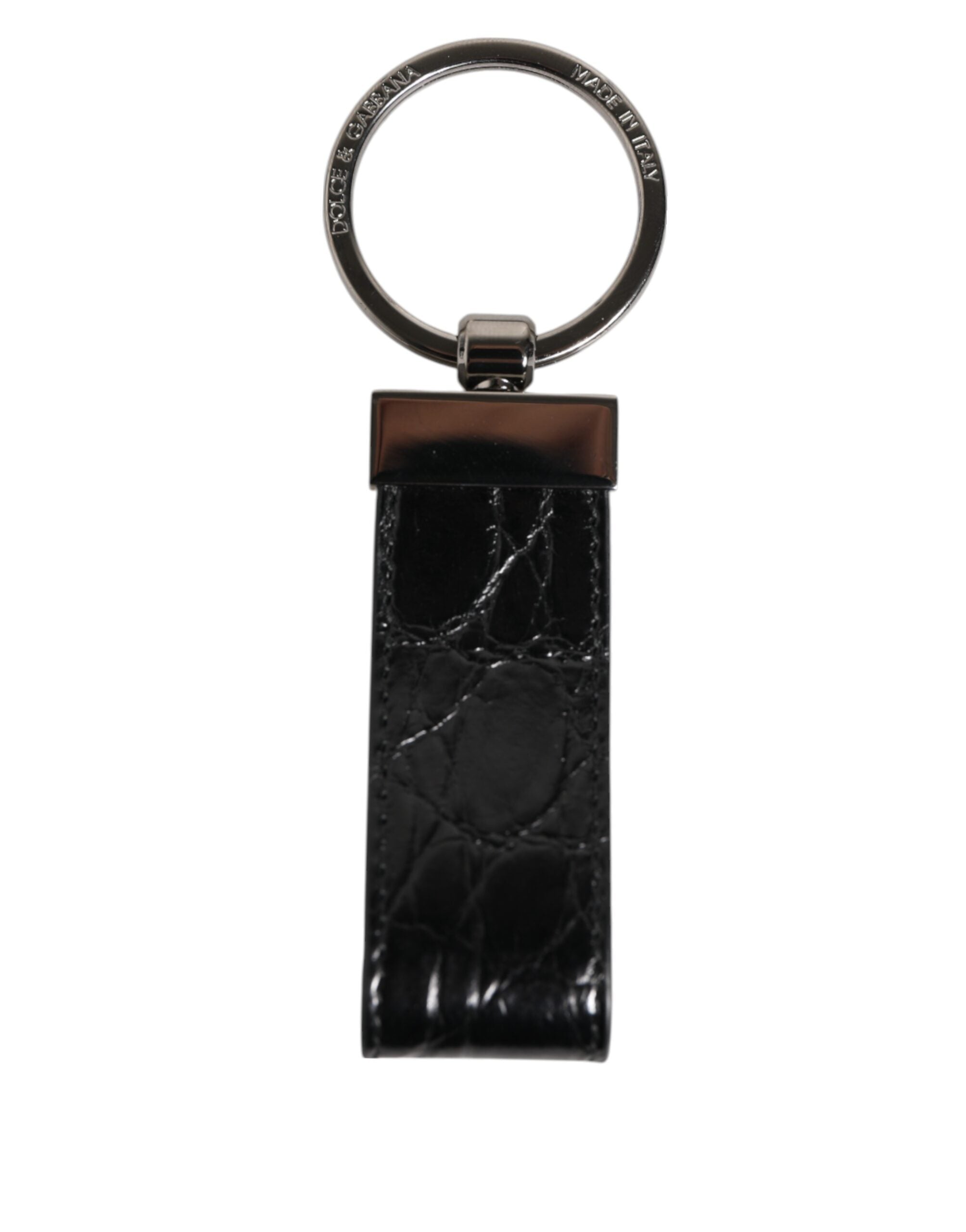 Dolce & Gabbana Schwarzes Leder Logo Metallring Schlüsselbundhalter Männer Schlüsselanhänger