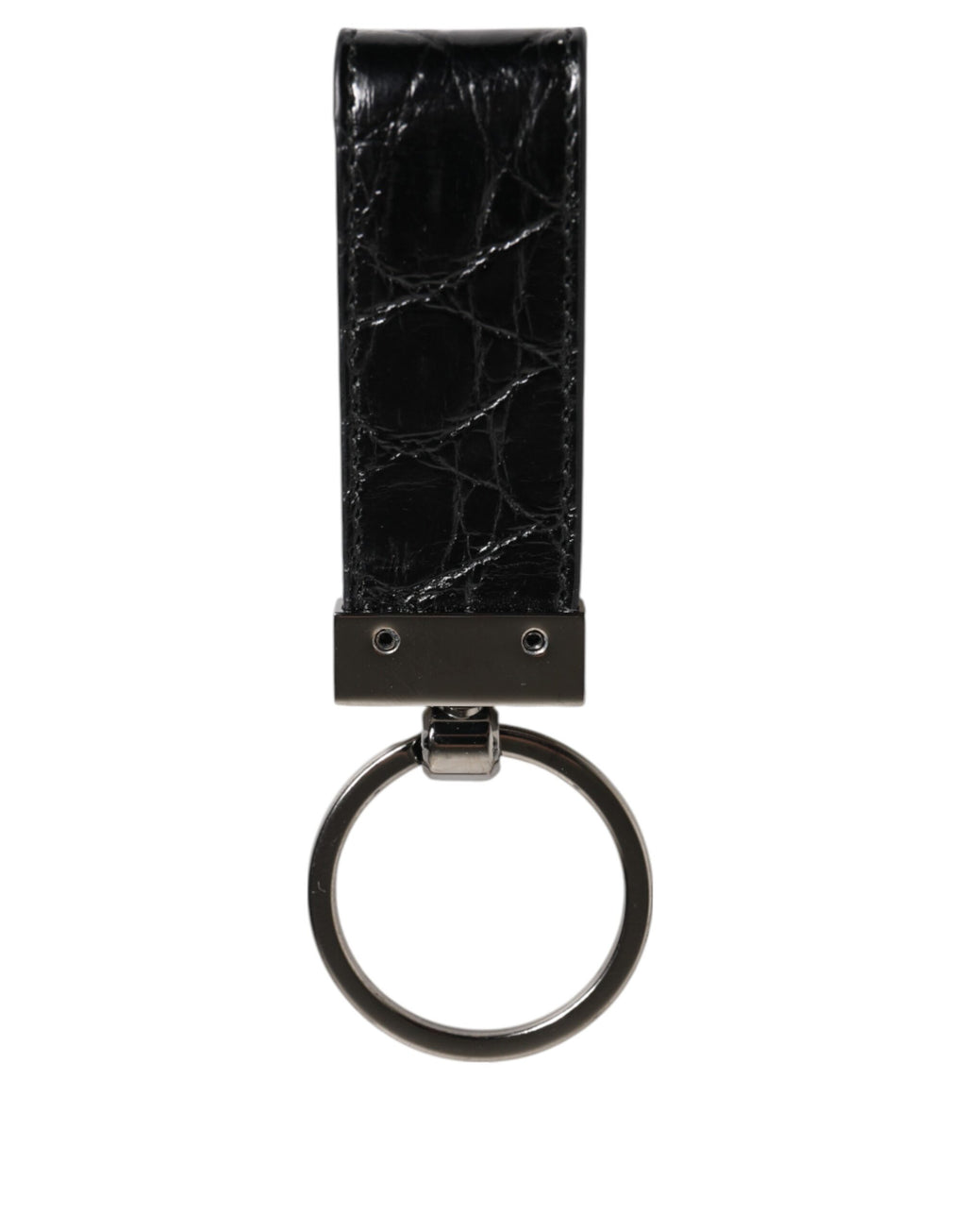 Dolce & Gabbana Schwarzes Leder Logo Metallring Schlüsselbundhalter Männer Schlüsselanhänger