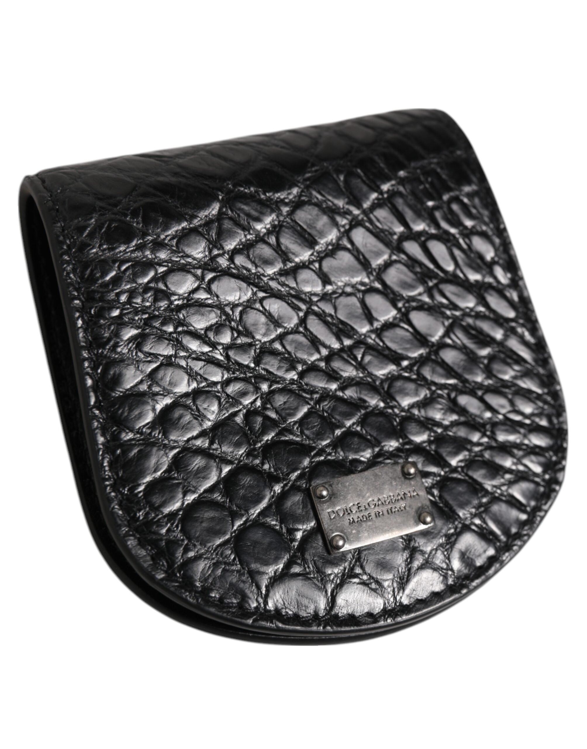 Dolce & Gabbana Black Exotic Skin Coin Condom Case Holder Pouch Wallet