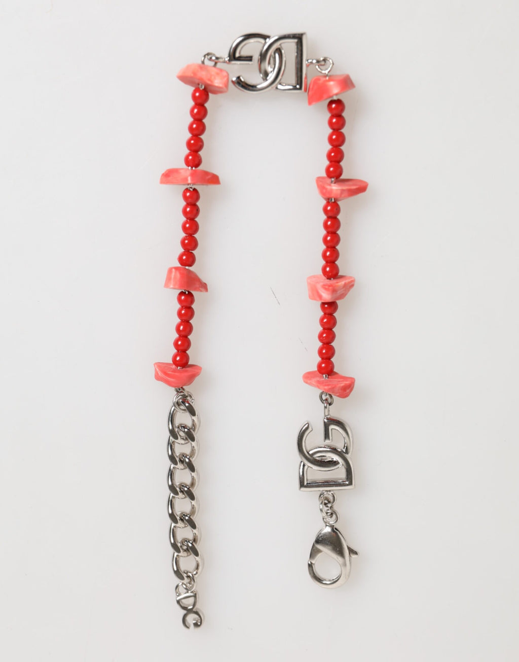 Dolce & Gabbana Silver-Tone Brass Beaded Resin DG Logo Chain Men's Bracelet