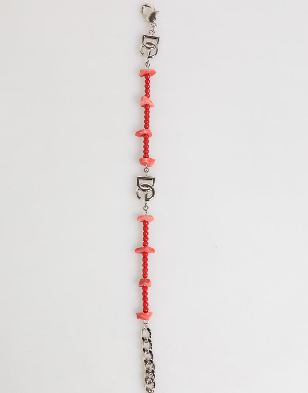 Dolce & Gabbana Silver-Tone Brass Beaded Resin DG Logo Chain Men's Bracelet