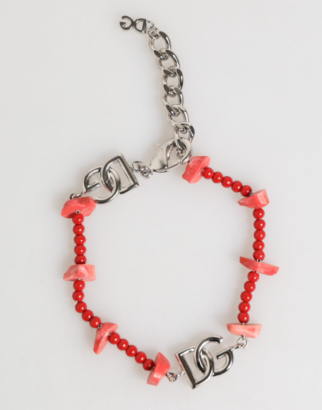 Dolce & Gabbana Silver-Tone Brass Beaded Resin DG Logo Chain Men's Bracelet