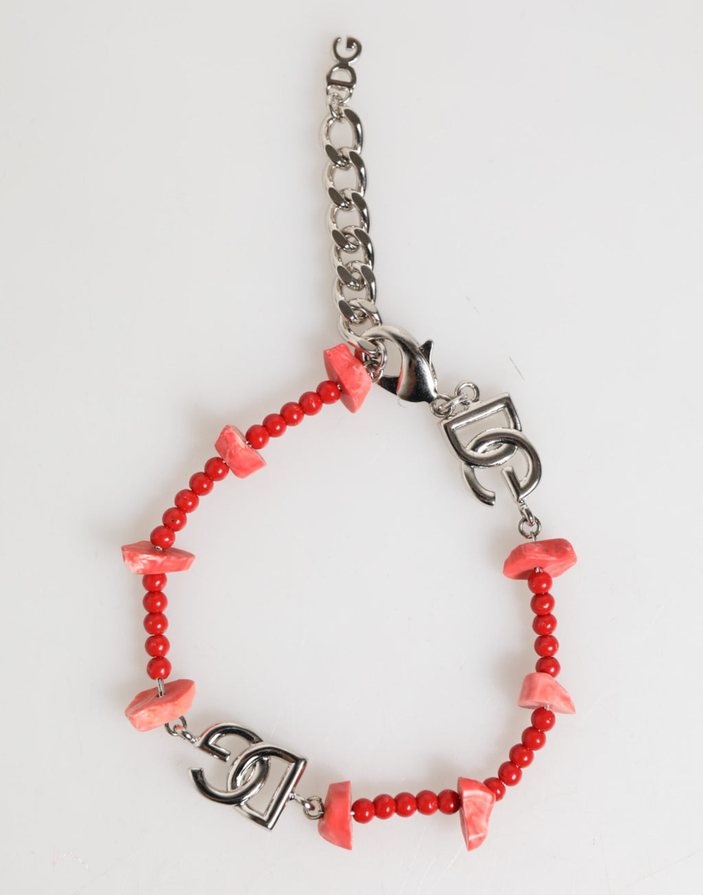Dolce & Gabbana Silver-Tone Brass Beaded Resin DG Logo Chain Men's Bracelet
