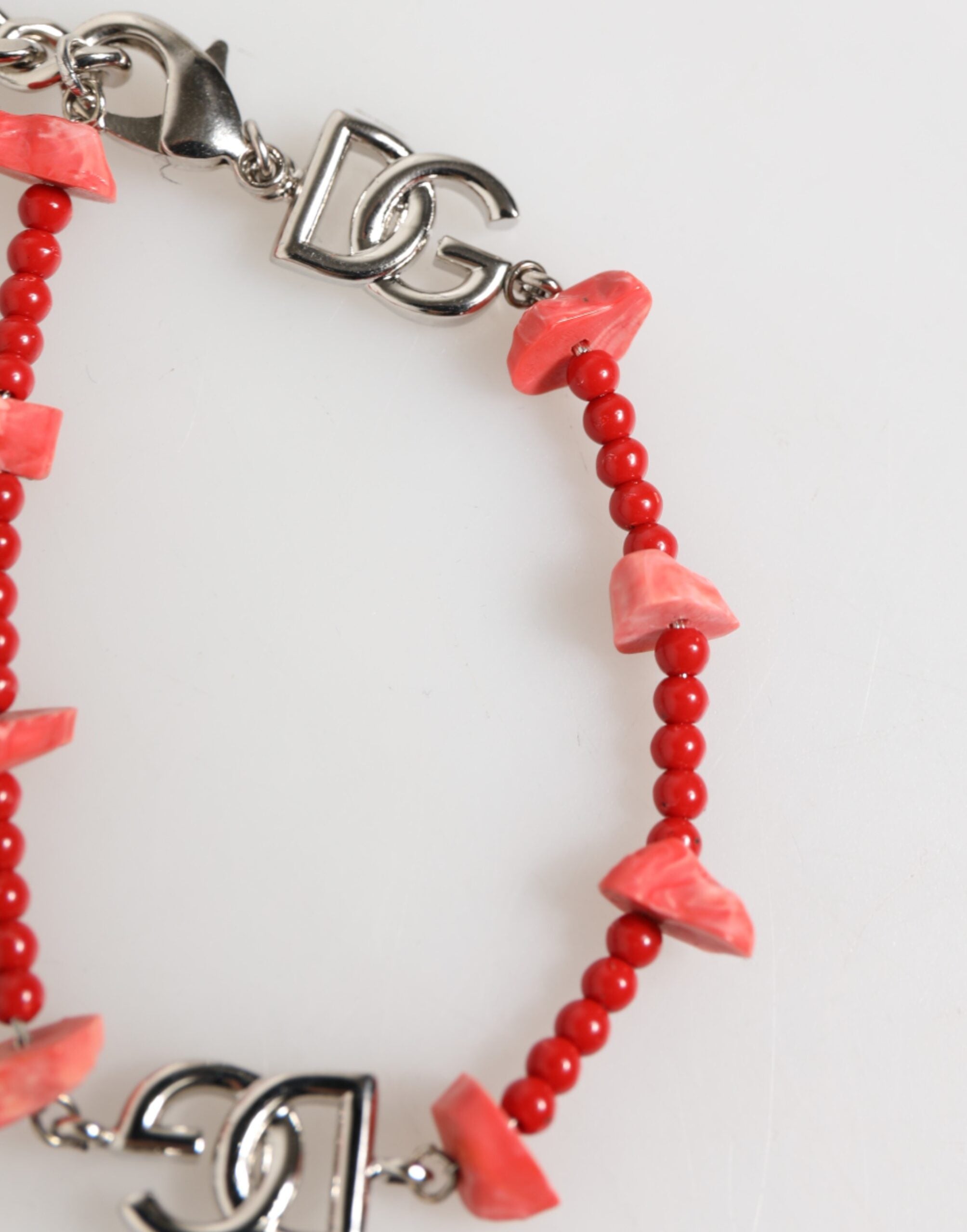 Dolce & Gabbana Silver-Tone Brass Beaded Resin DG Logo Chain Men's Bracelet