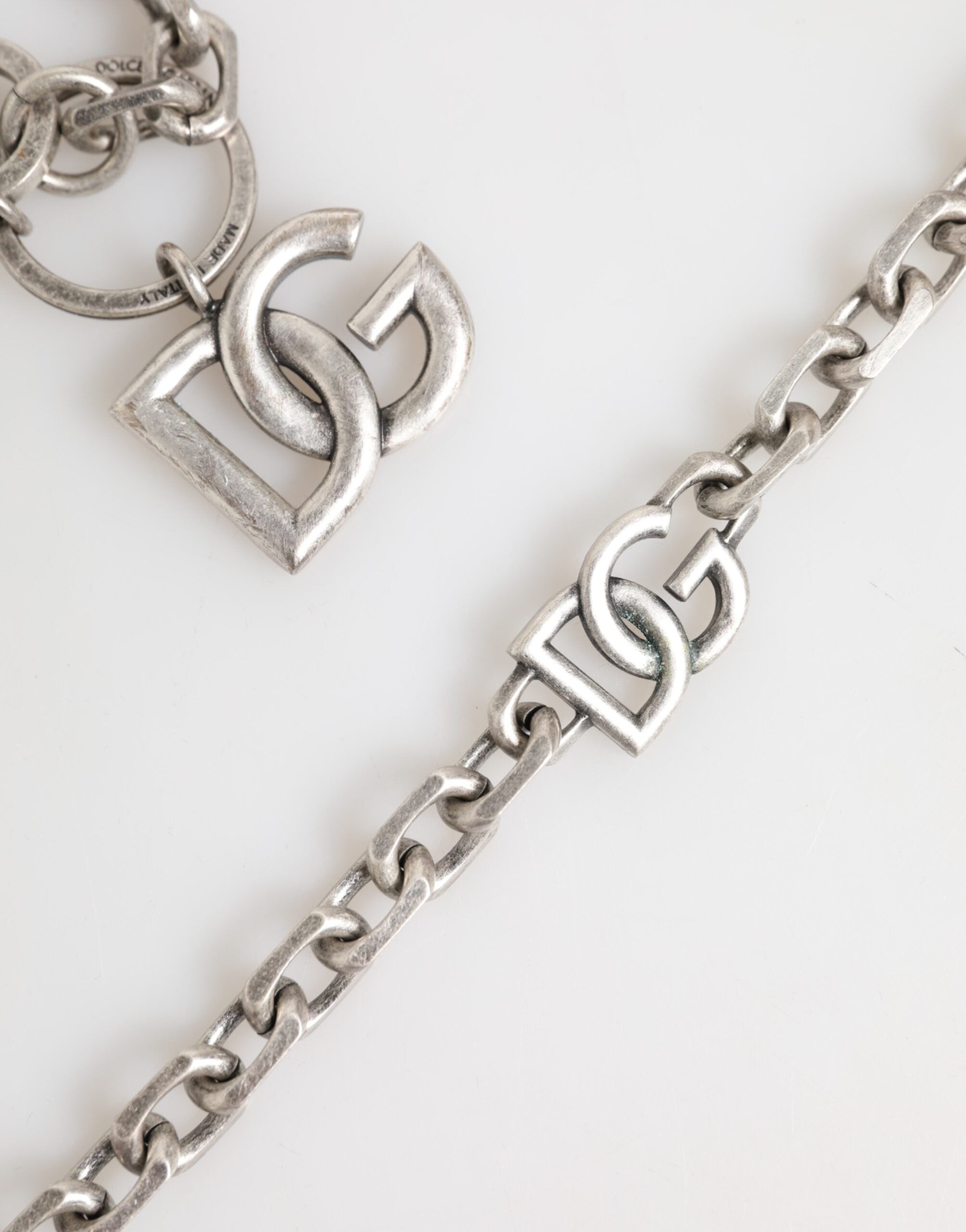 Dolce & Gabbana Silver-Tone Brass DG Logo Detailing Chain Men's Necklace