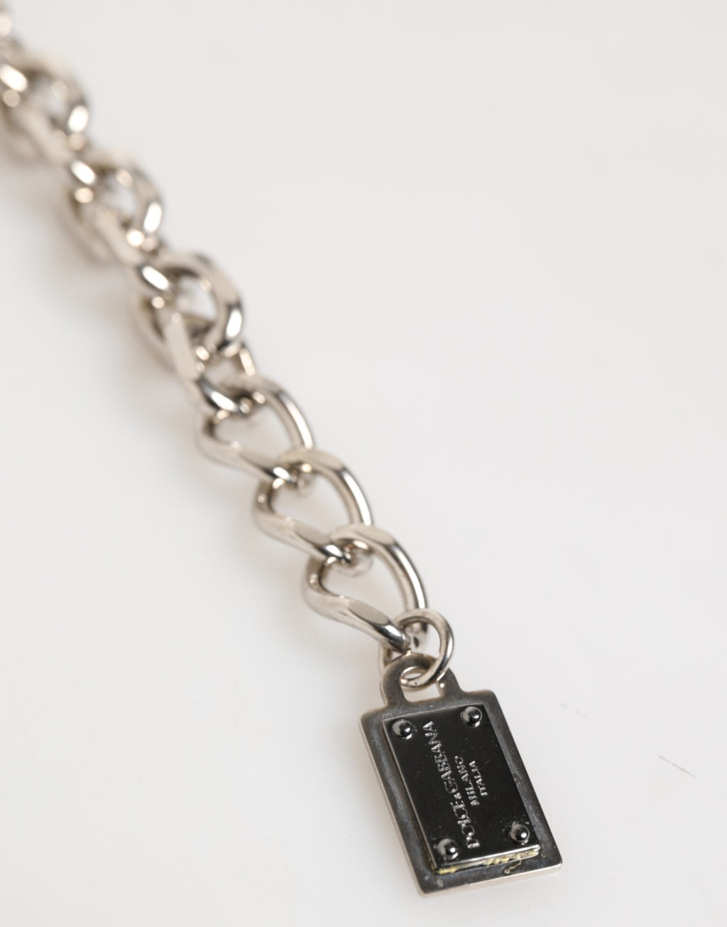 Dolce & Gabbana Silver Chain Brass Beads Lobster Clasp Logo Men's Bracelet