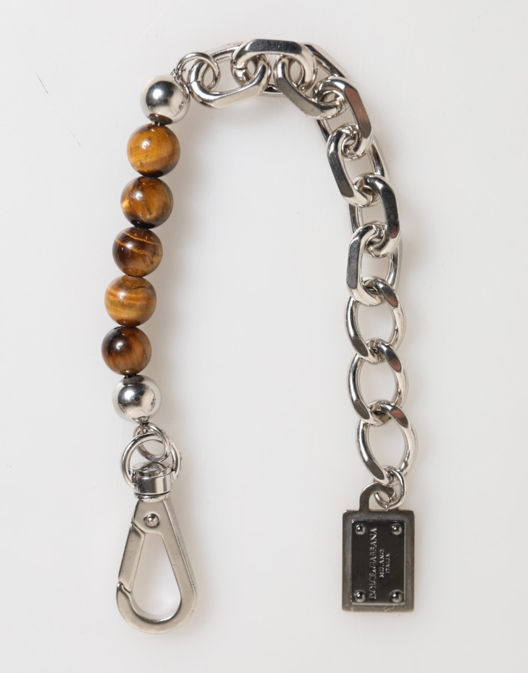 Dolce & Gabbana Silver Chain Brass Beads Lobster Clasp Logo Men's Bracelet