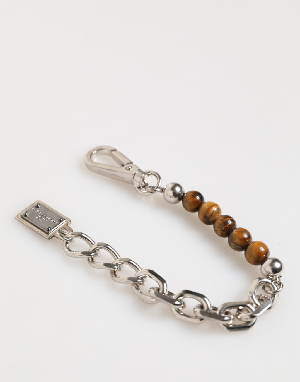 Dolce & Gabbana Silver Chain Brass Beads Lobster Clasp Logo Men's Bracelet