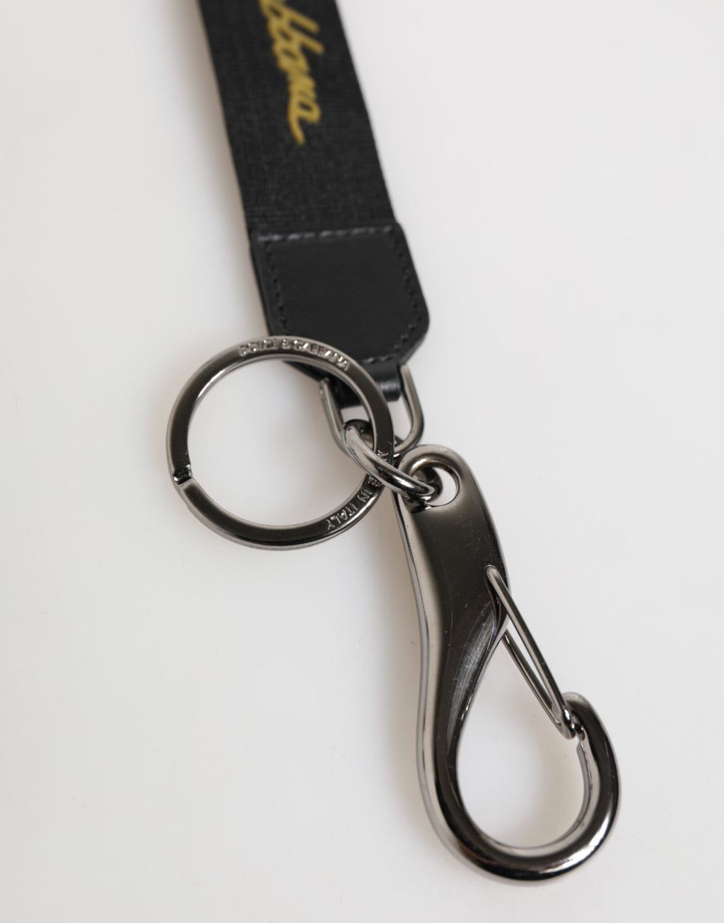 Dolce & Gabbana Black Yellow Polyester DG Logo Silver Keychain Key Ring