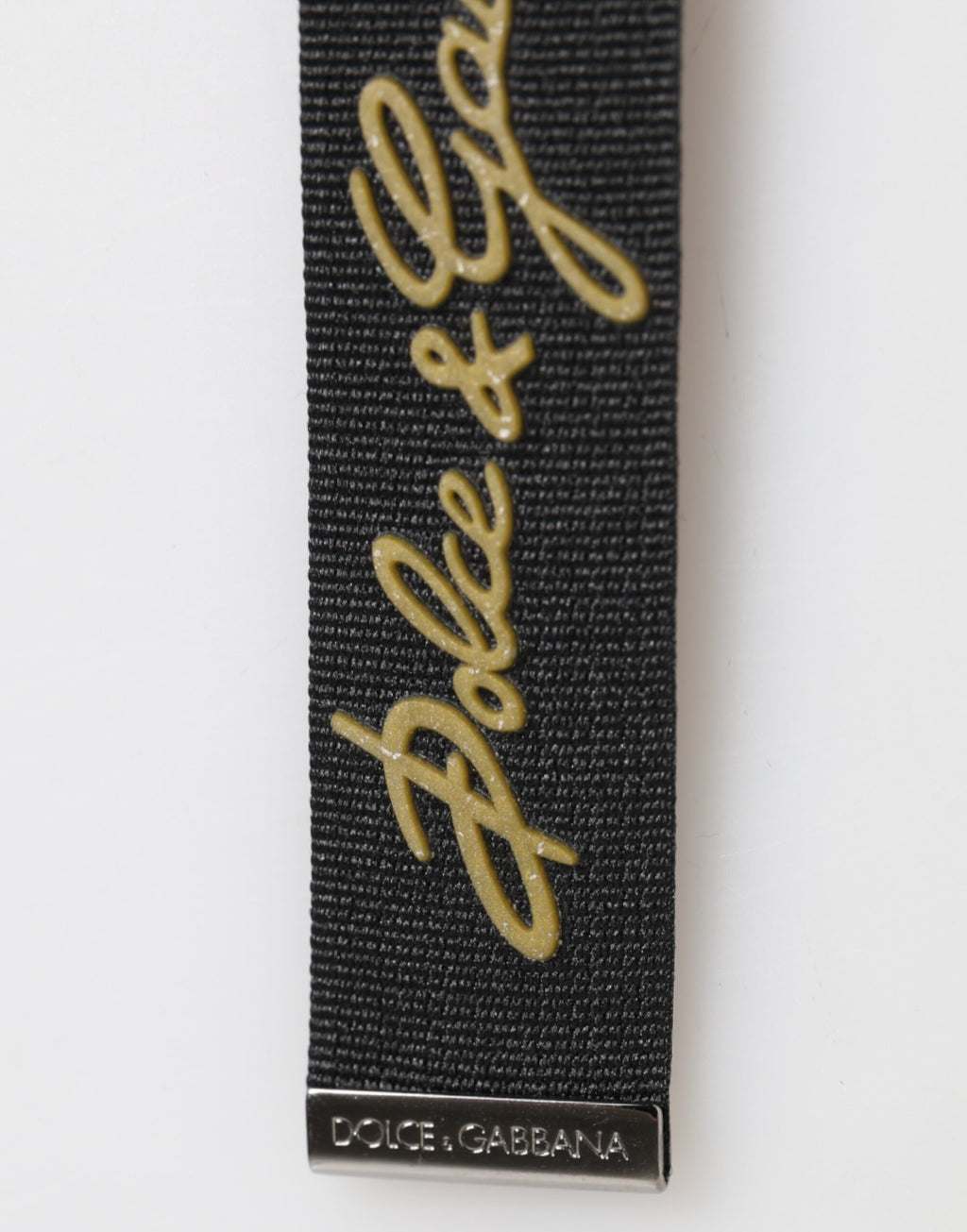 Dolce & Gabbana Black Yellow Polyester DG Logo Silver Keychain Key Ring