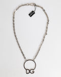 Dolce & Gabbana Silber-Ton Messing Kette DG Logo Anhänger Männer Halskette