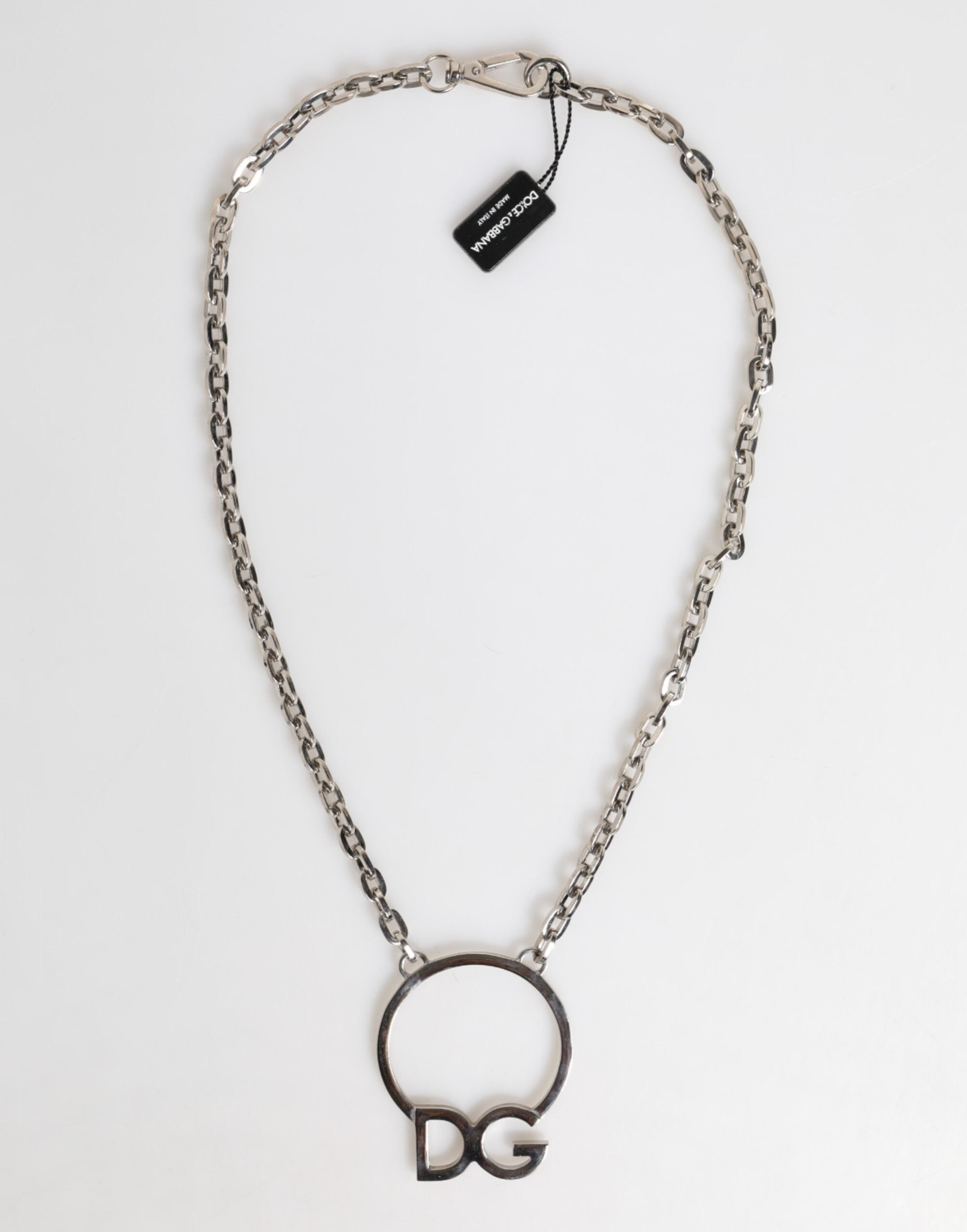 Dolce & Gabbana Silber-Ton Messing Kette DG Logo Anhänger Männer Halskette