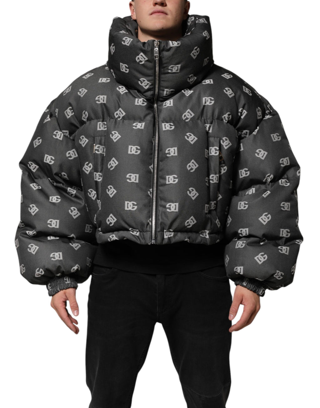 Dolce & Gabbana Men's Black DG Monogram Full Zip Puffer Jacket
