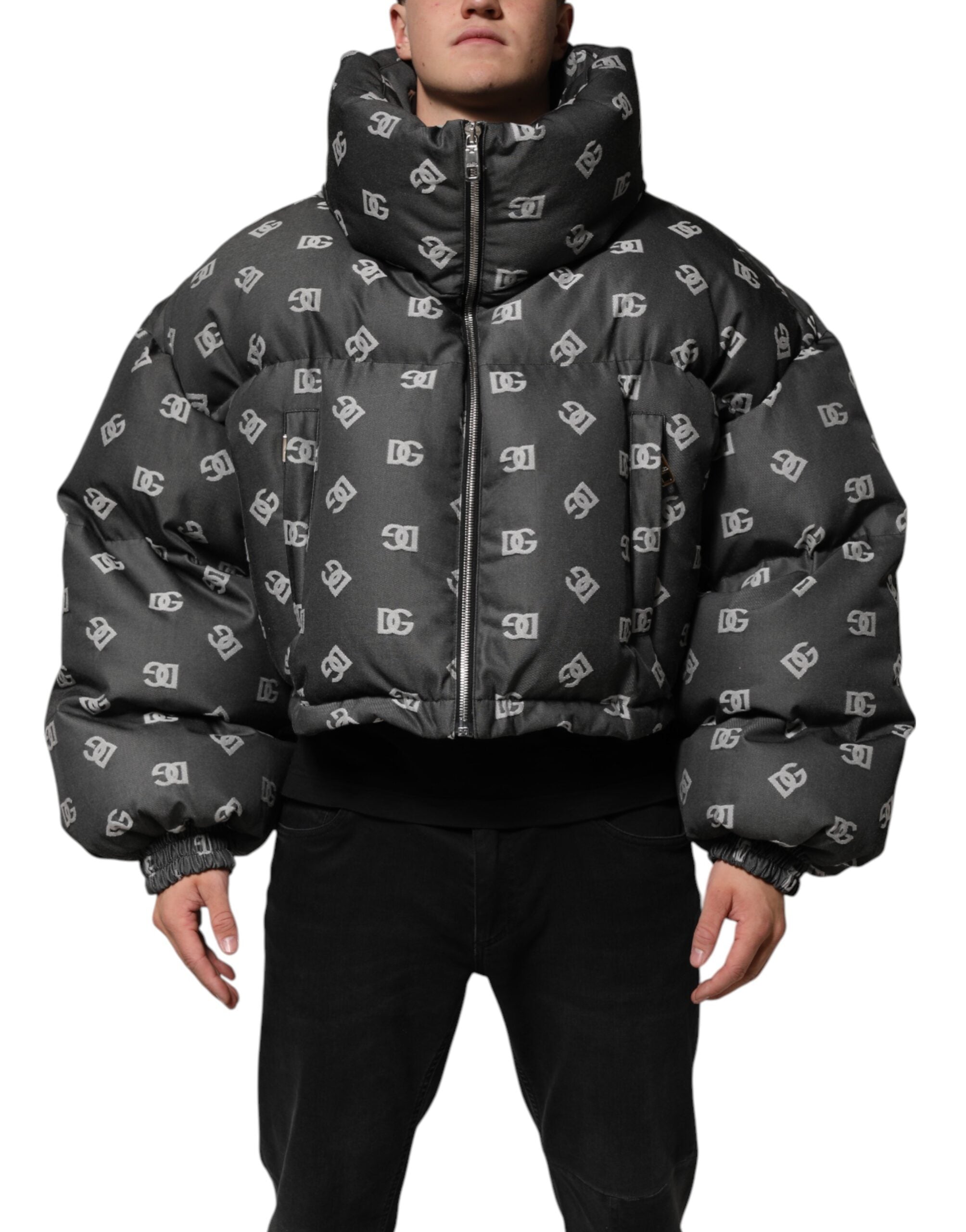Dolce & Gabbana Men's Black DG Monogram Full Zip Puffer Jacket