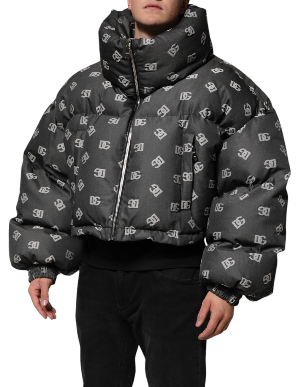 Dolce & Gabbana Men's Black DG Monogram Full Zip Puffer Jacket