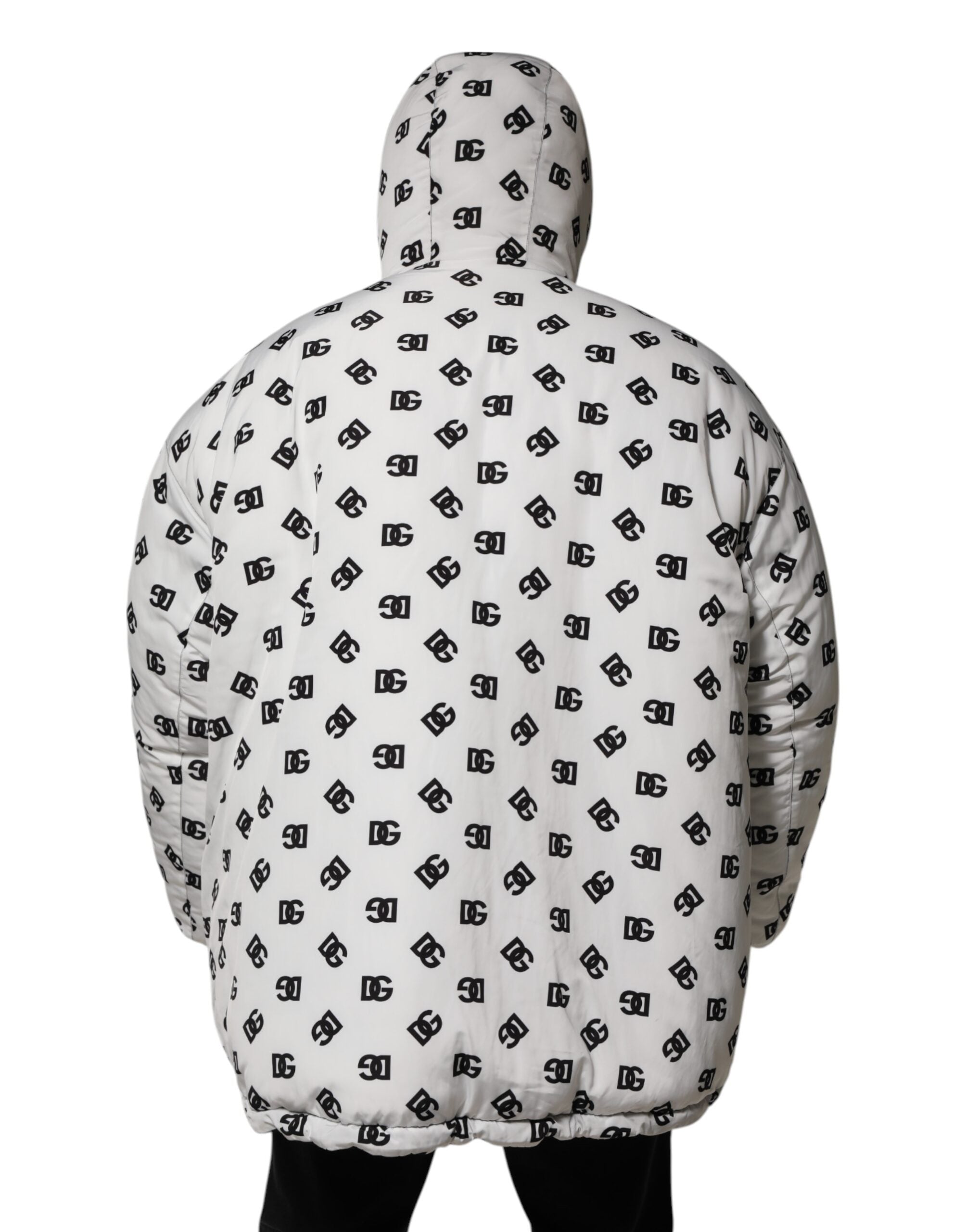 Dolce & Gabbana Weiße DG Monogram Kapuzen-Pufferjacke
