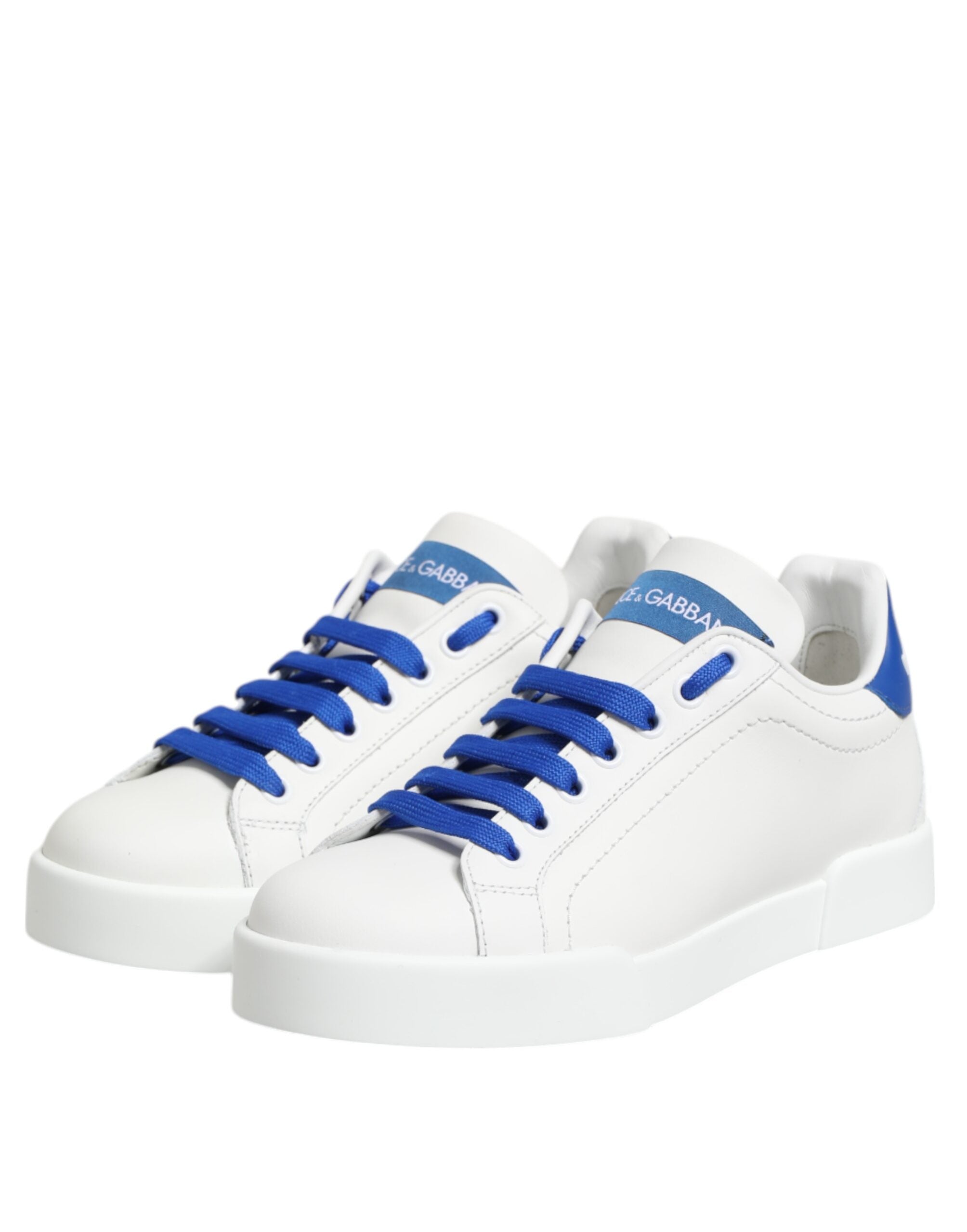 Dolce & Gabbana Weiß Blau Leder Low Top Turnschuhe Schuhe