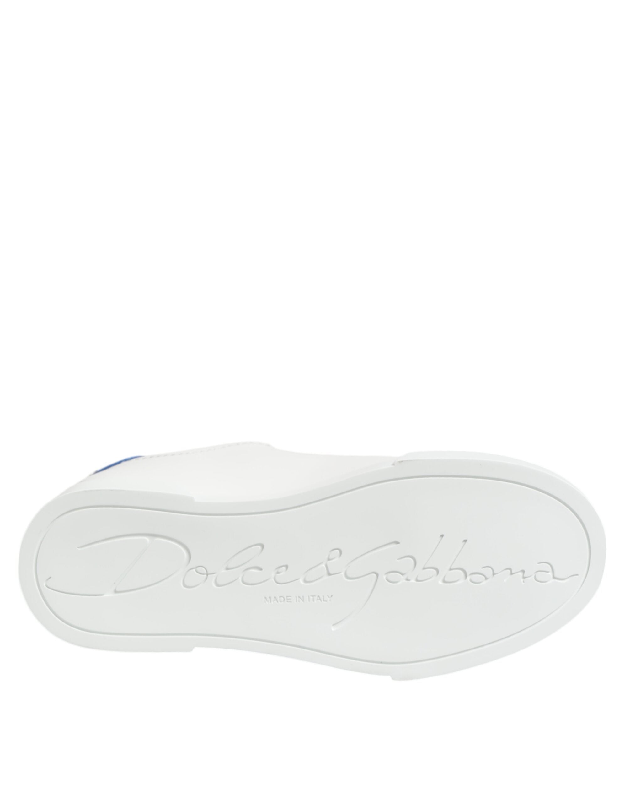 Dolce & Gabbana Weiß Blau Leder Low Top Turnschuhe Schuhe