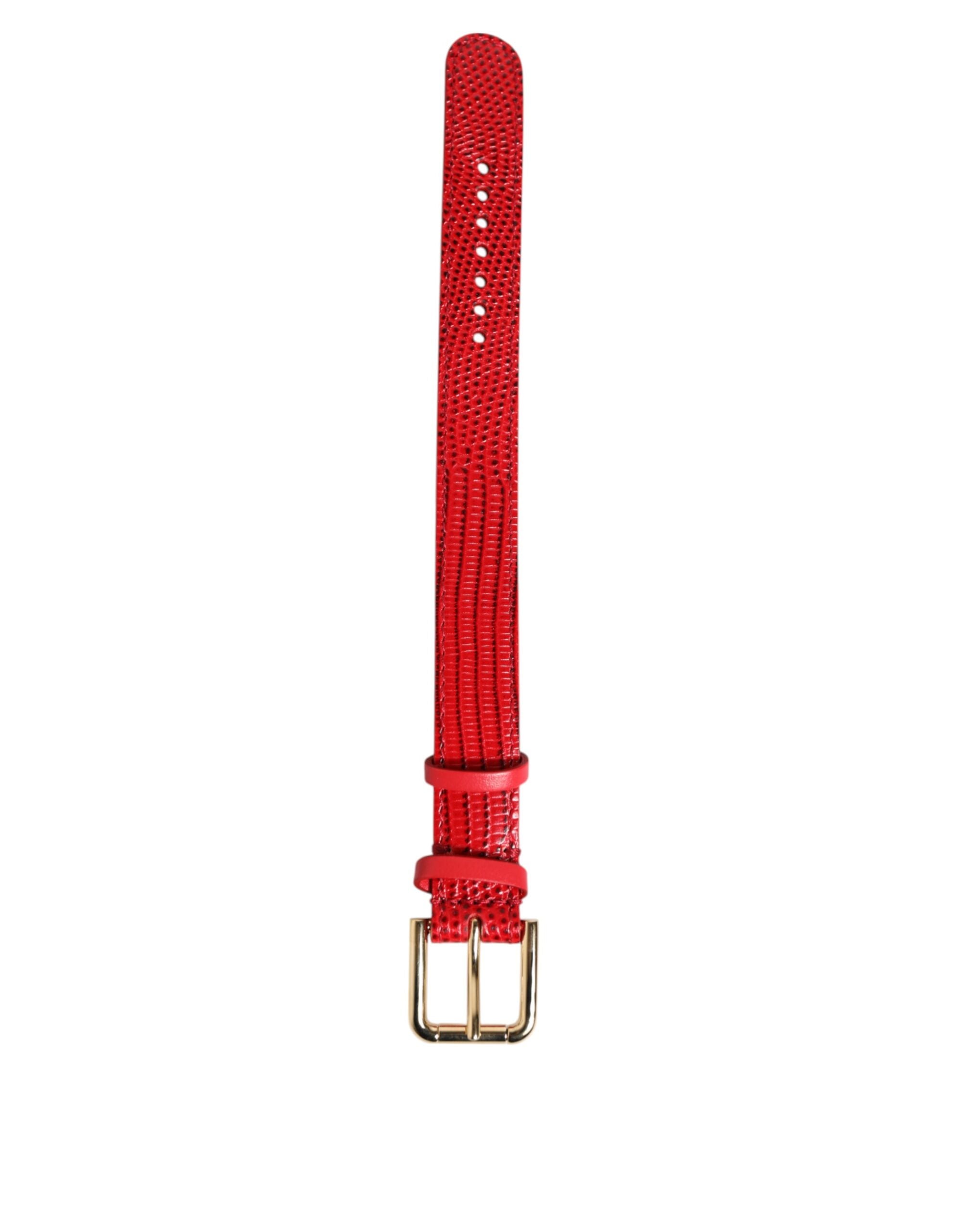 Dolce & Gabbana Rotes exotisches Leder Goldton Metallschnalle Frauen Armband