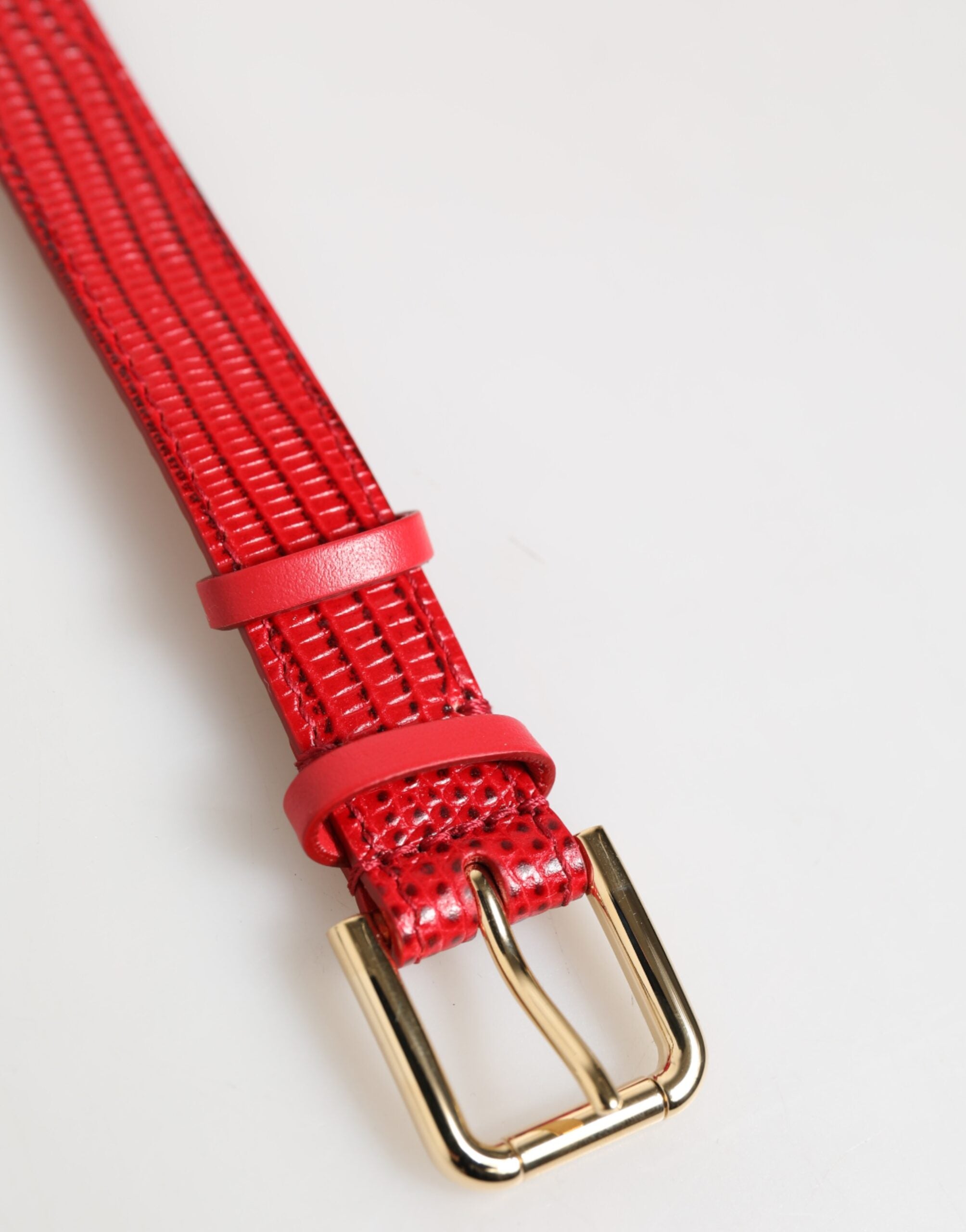 Dolce & Gabbana Rotes exotisches Leder Goldton Metallschnalle Frauen Armband