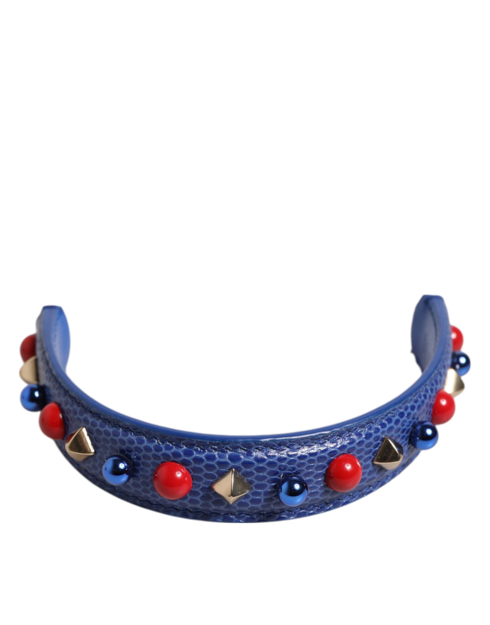 Dolce & Gabbana Blue Embellished Leather Top Handle Women's Shoulder Bag