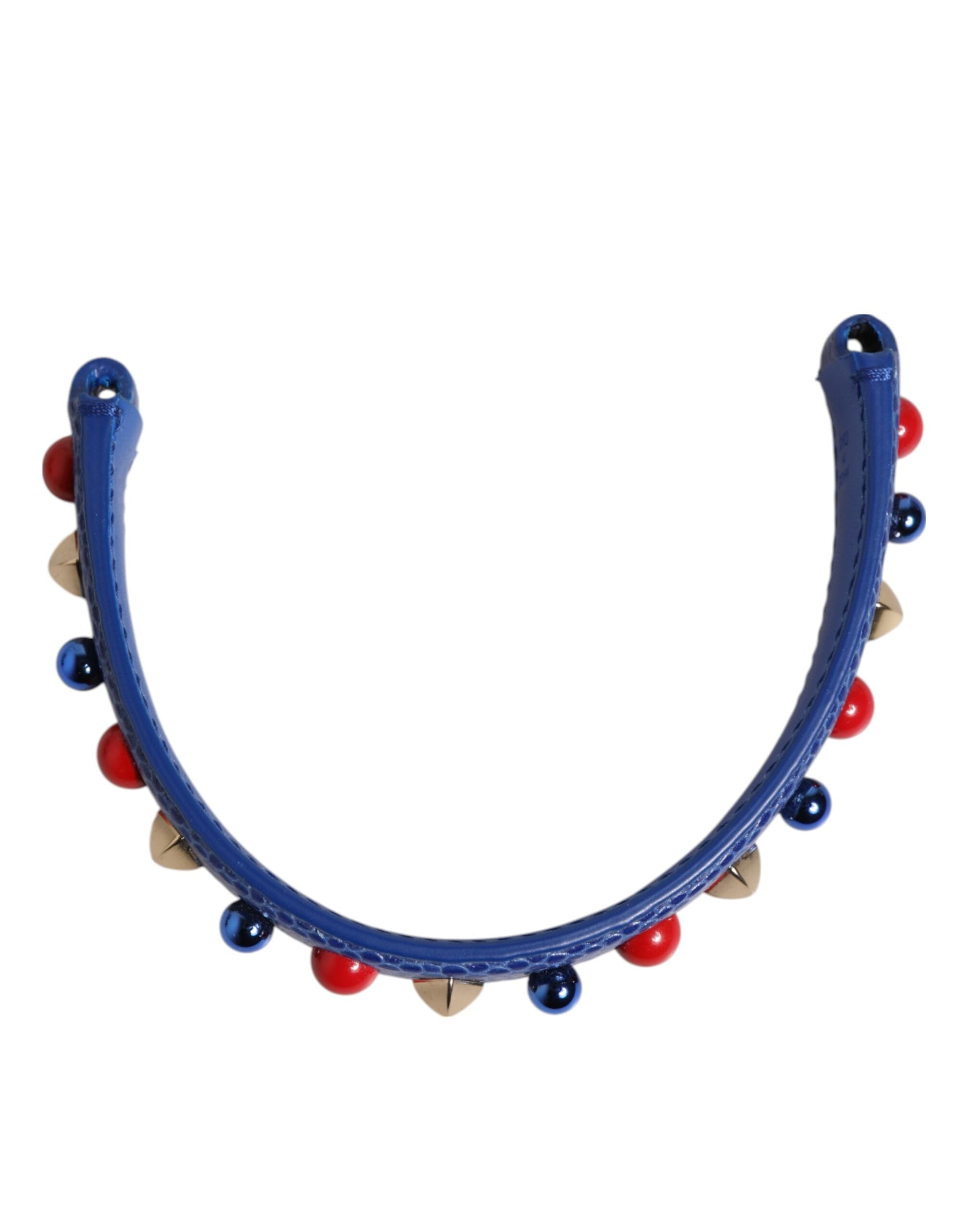 Dolce & Gabbana Blue Embellished Leather Top Handle Women's Shoulder Bag
