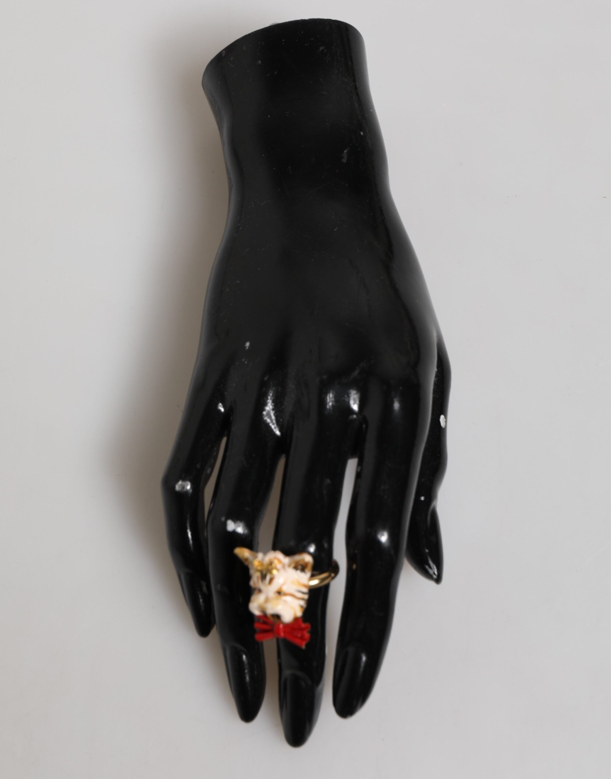 Dolce & Gabbana Gold Messing Harz Beige Hund Haustier Accessoire Ring