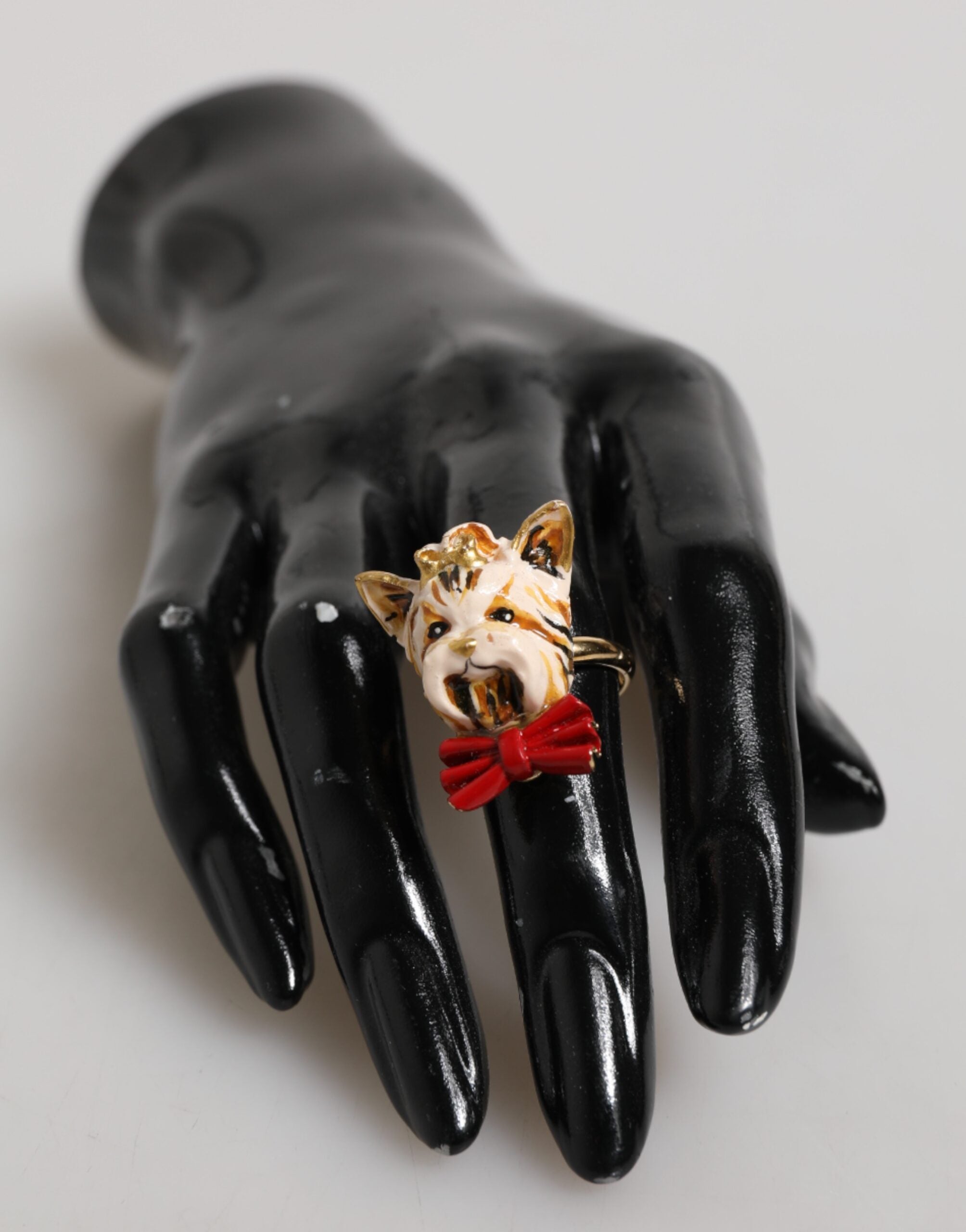 Dolce & Gabbana Gold Messing Harz Beige Hund Haustier Accessoire Ring
