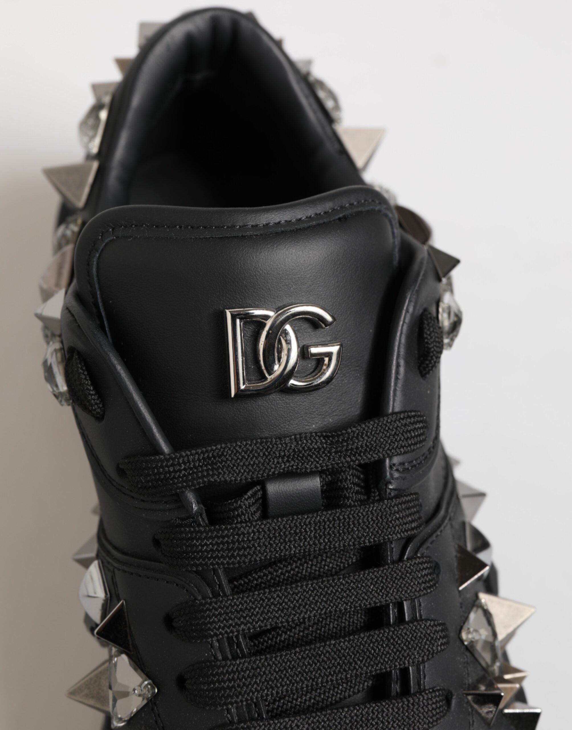 Dolce & Gabbana Black Leather Studded Low Top Sneakers Shoes