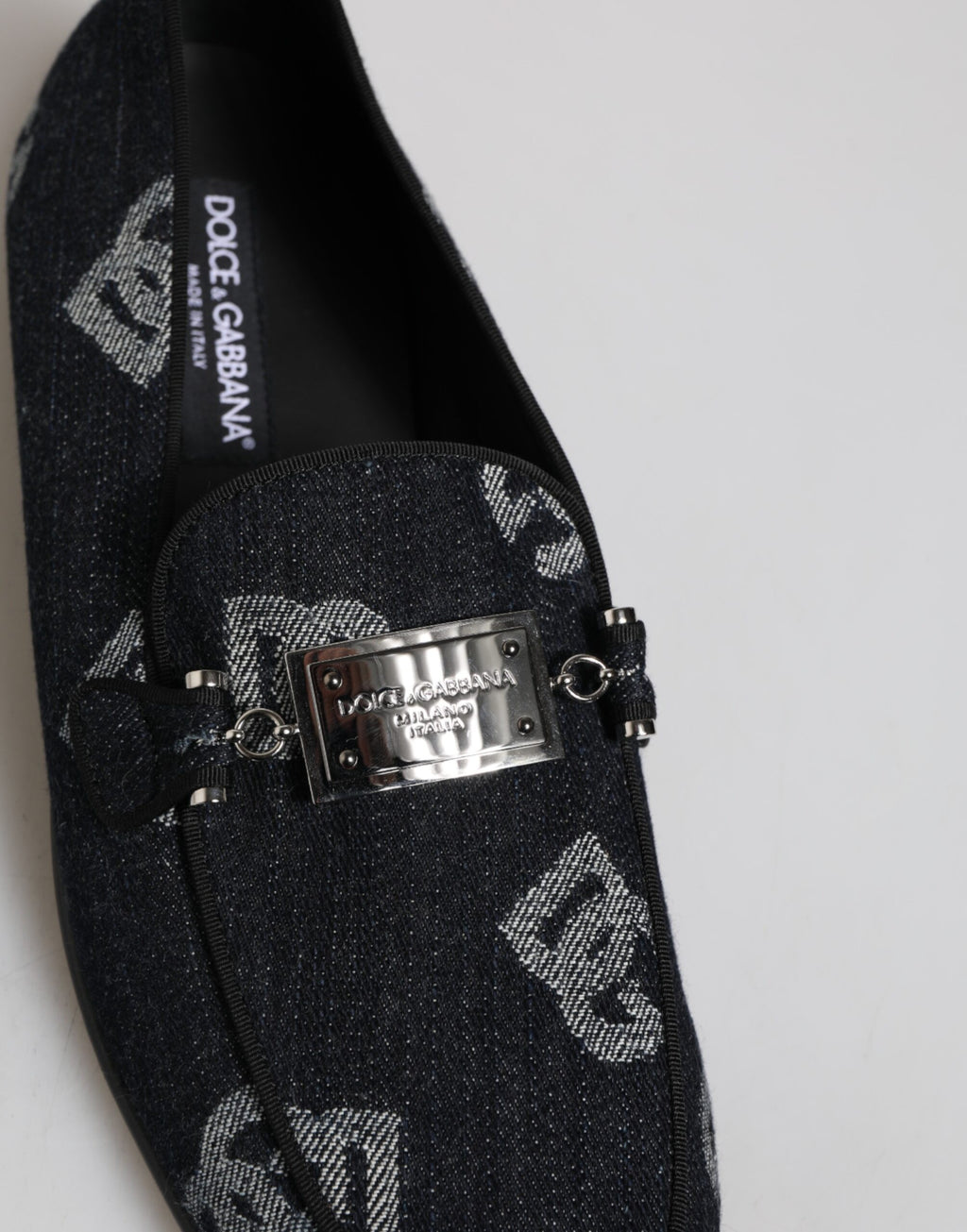 Dolce & Gabbana Blue Logo Cotton Loafers Formal Suit Shoes