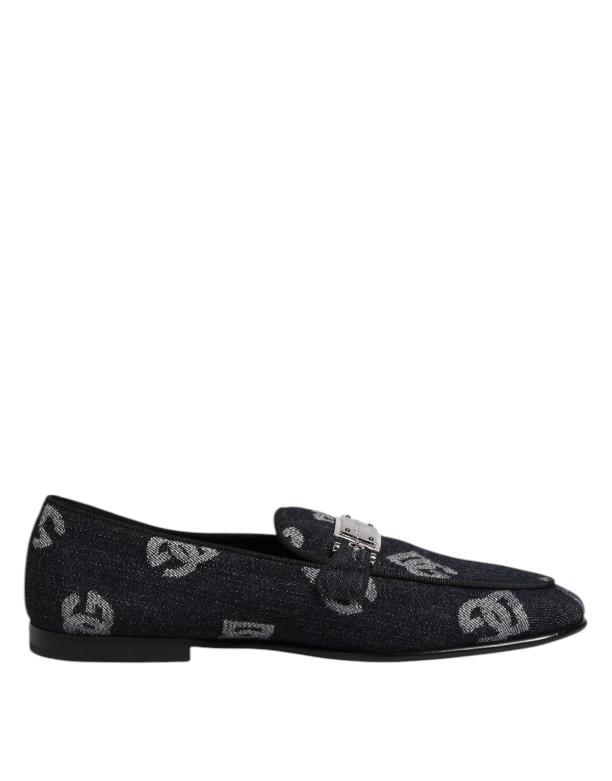 Dolce & Gabbana Blue Logo Cotton Loafers Formal Suit Shoes