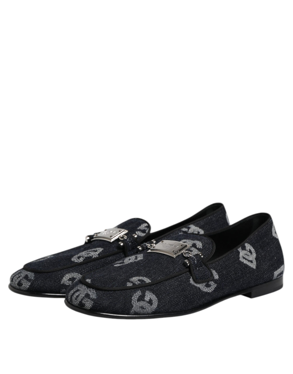 Dolce & Gabbana Blue Logo Cotton Loafers Formal Suit Shoes
